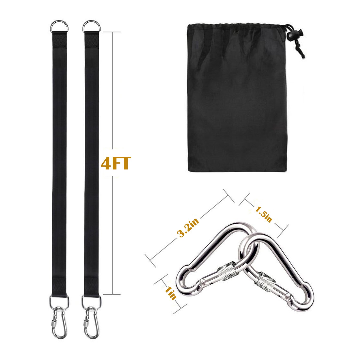 **Panzexin 4FT Heavy Duty Tree Swing Straps - 2600 lbs Capacity with 2 Carabiners - Outdoor Swing Hangers for Hammocks, Tire & Saucer Swings - Easy Installation for Backyard, Garden & Playground Fun**