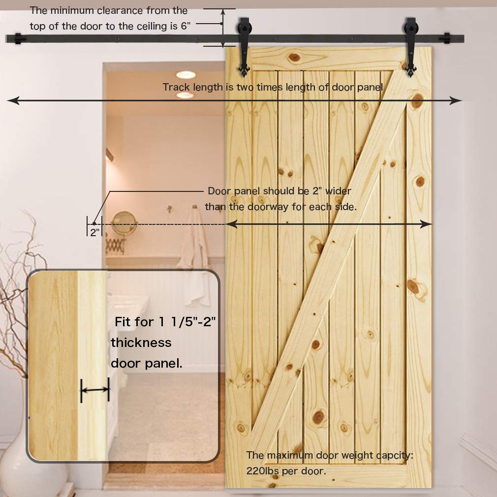 3.5-16FT Heavy Duty Sliding Barn Door Hardware Kit - Smooth & Quiet Operation - 10FT Rails for 60