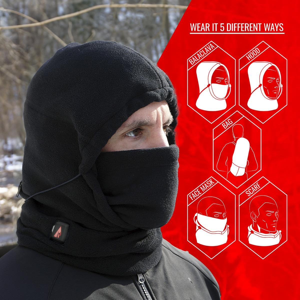 ActionHeat 5V Battery Heated Fleece Balaclava Face Mask for Men & Women - Winter Warm Unisex Heated Hat for Skiing, Snowboarding & Outdoor Activities