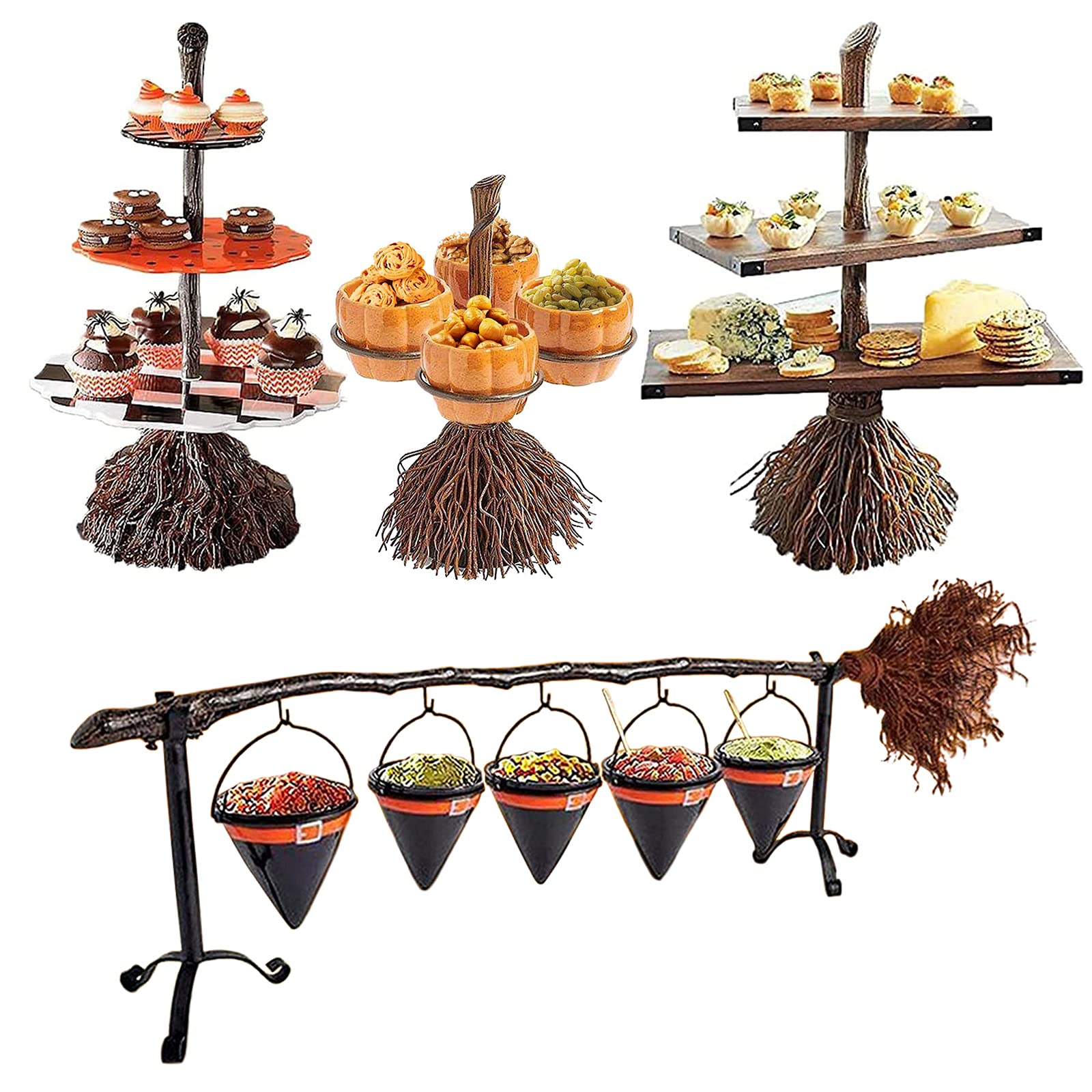 4-Piece Halloween Fruit Bowl Set - Creative 3-Tier Snack Basket & Pumpkin Platter for Holiday Party Decorations, Dessert Cake Stand - Perfect for Halloween Parties, Thanksgiving Buffets & Christmas Dessert Displays