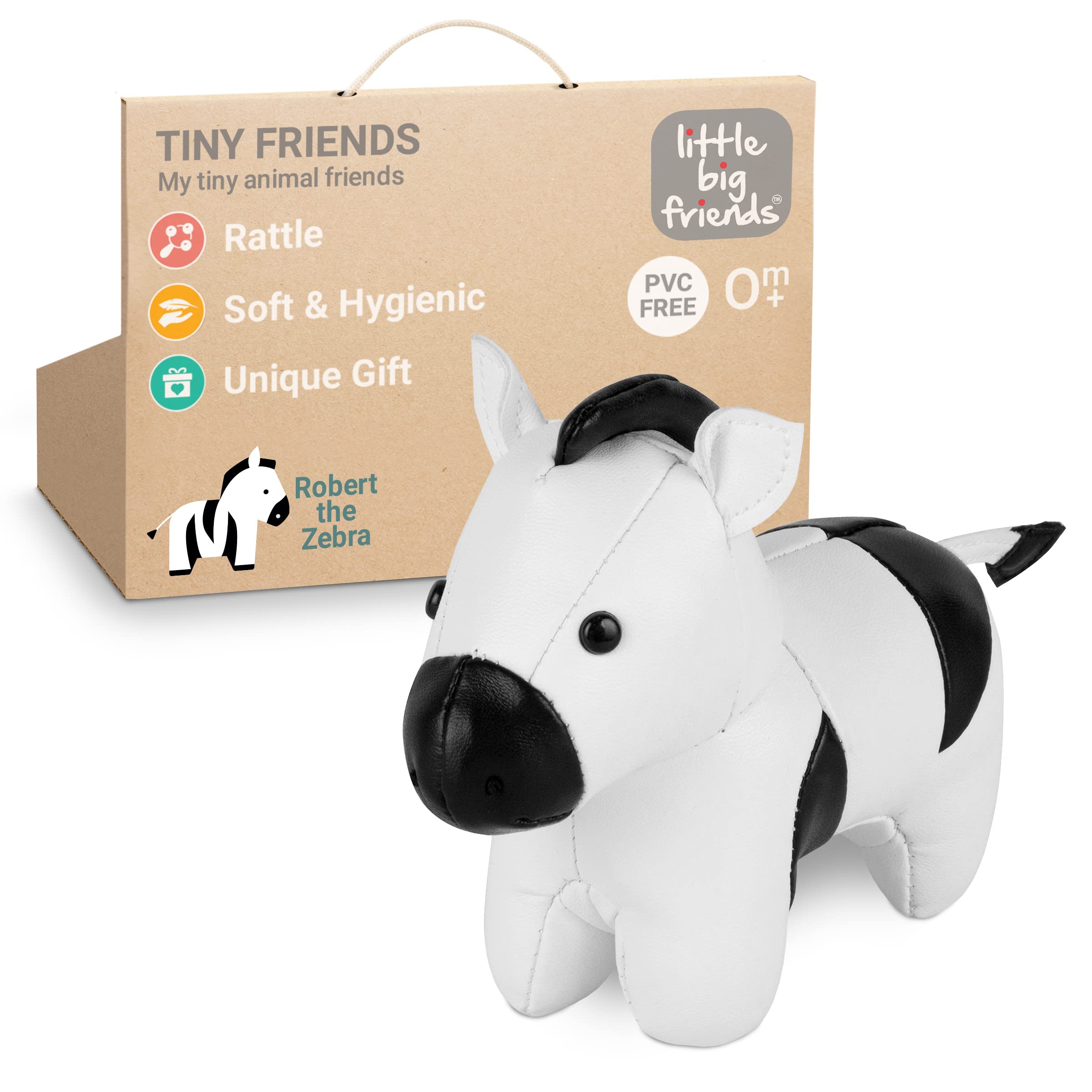Little Big Friends Tiny Friends Rattle Toy - Soft Stuffed Animal Zebra Plush for Babies, Easy to Clean & Machine Washable - Perfect Newborn Gift & Sensory Play for Infants 0-6 Months