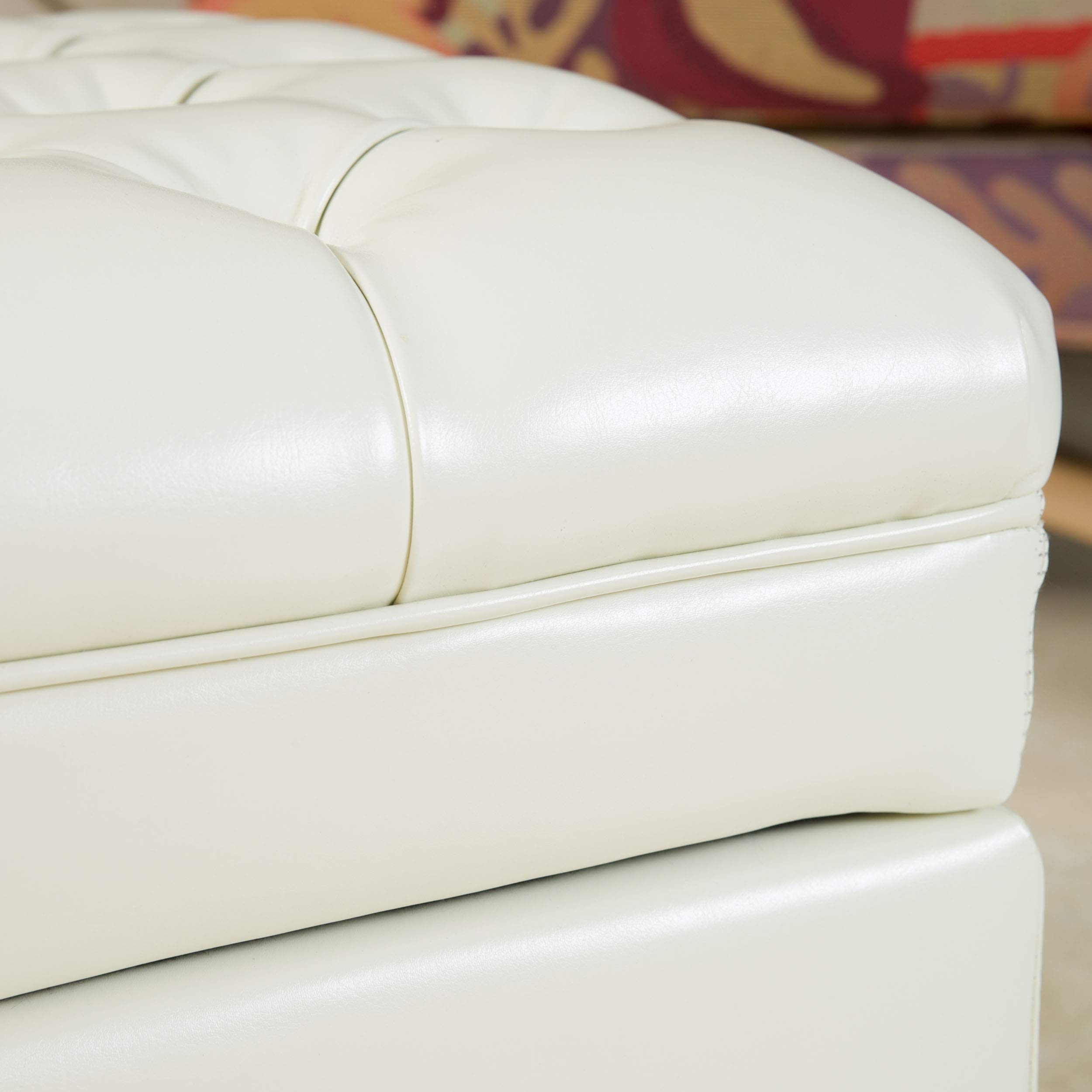 Christopher Knight Home Hastings Tufted Leather Storage Ottoman in Ivory - Versatile Footrest, Coffee Table & Hidden Storage for Living Room, Bedroom & Office