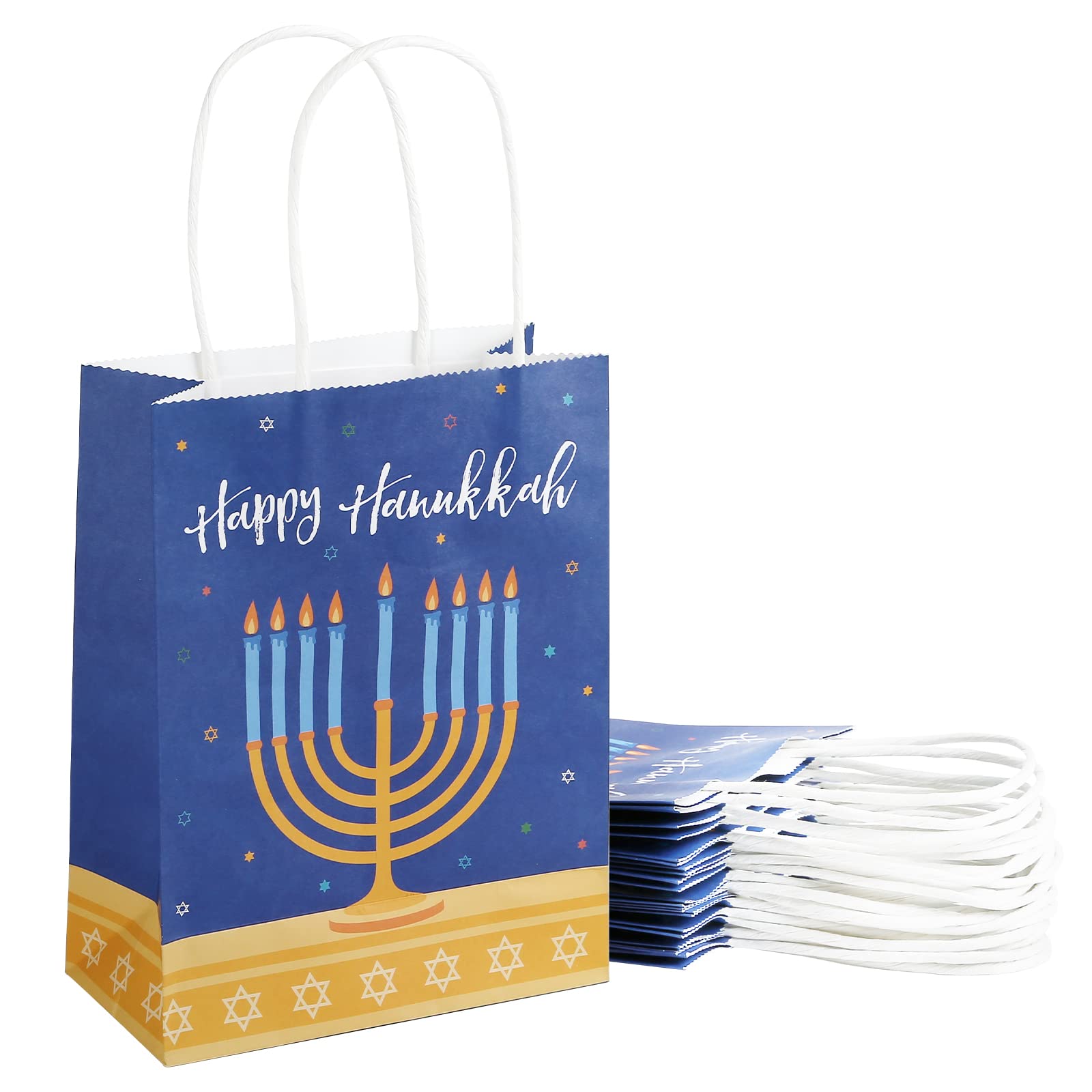 KESOTE Hanukkah Gift Bags with Handles - 12 Pack Small Chanukah Party Favor Bags, Decorative Paper Goody Bags for Candy, Treats & Small Gifts - Perfect for Jewish Holiday Celebrations & Festive Gatherings