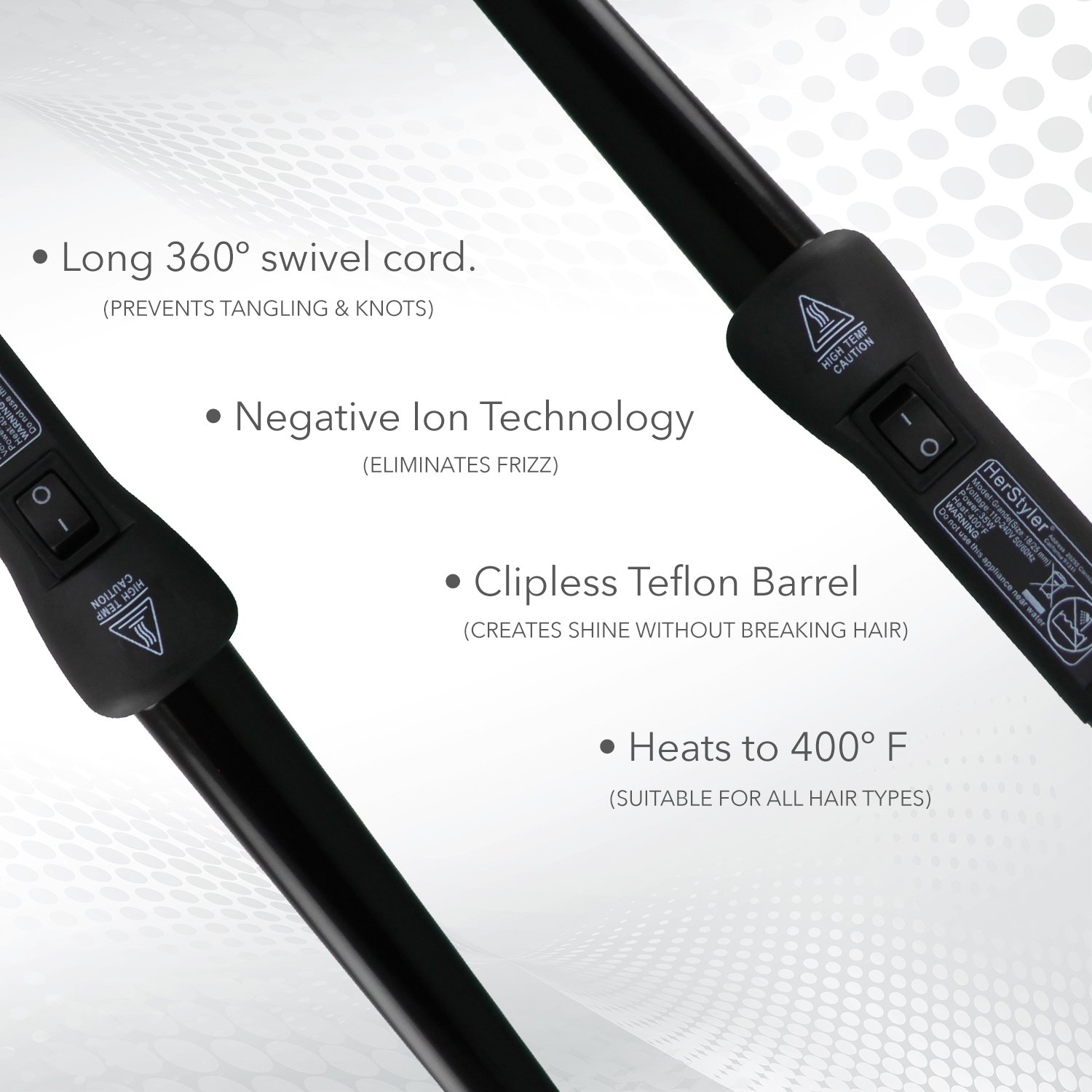 HERSTYLER Grande Professional 25mm Black Curling Iron - Salon Quality Hair Styler for Long Lasting Waves & Curls, Perfect for Home & Professional Use