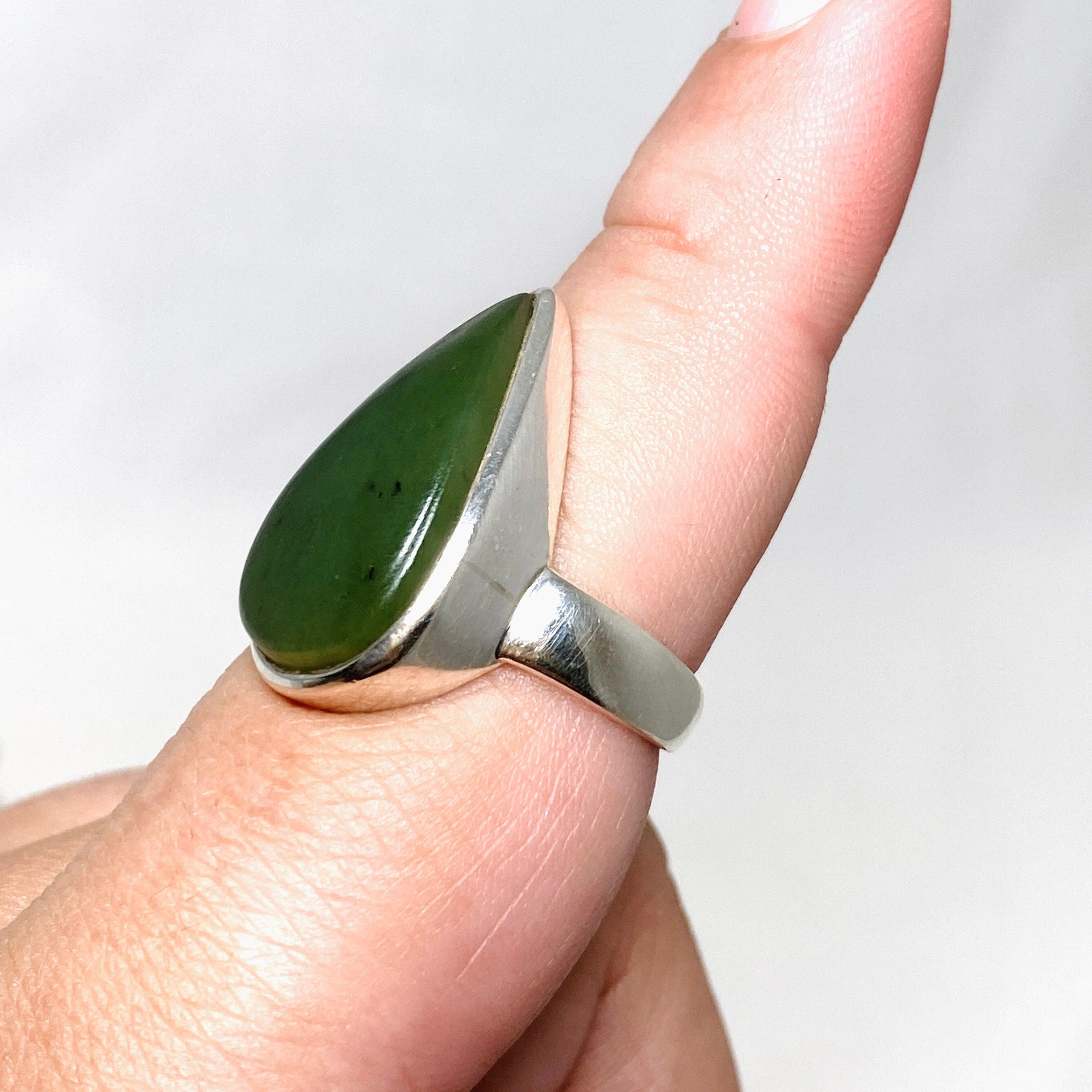 Siberian Jade Nephrite Teardrop Ring - Size 9.5 PRGJ405 - Elegant Jewelry for Women, Perfect for Weddings, Parties & Special Occasions