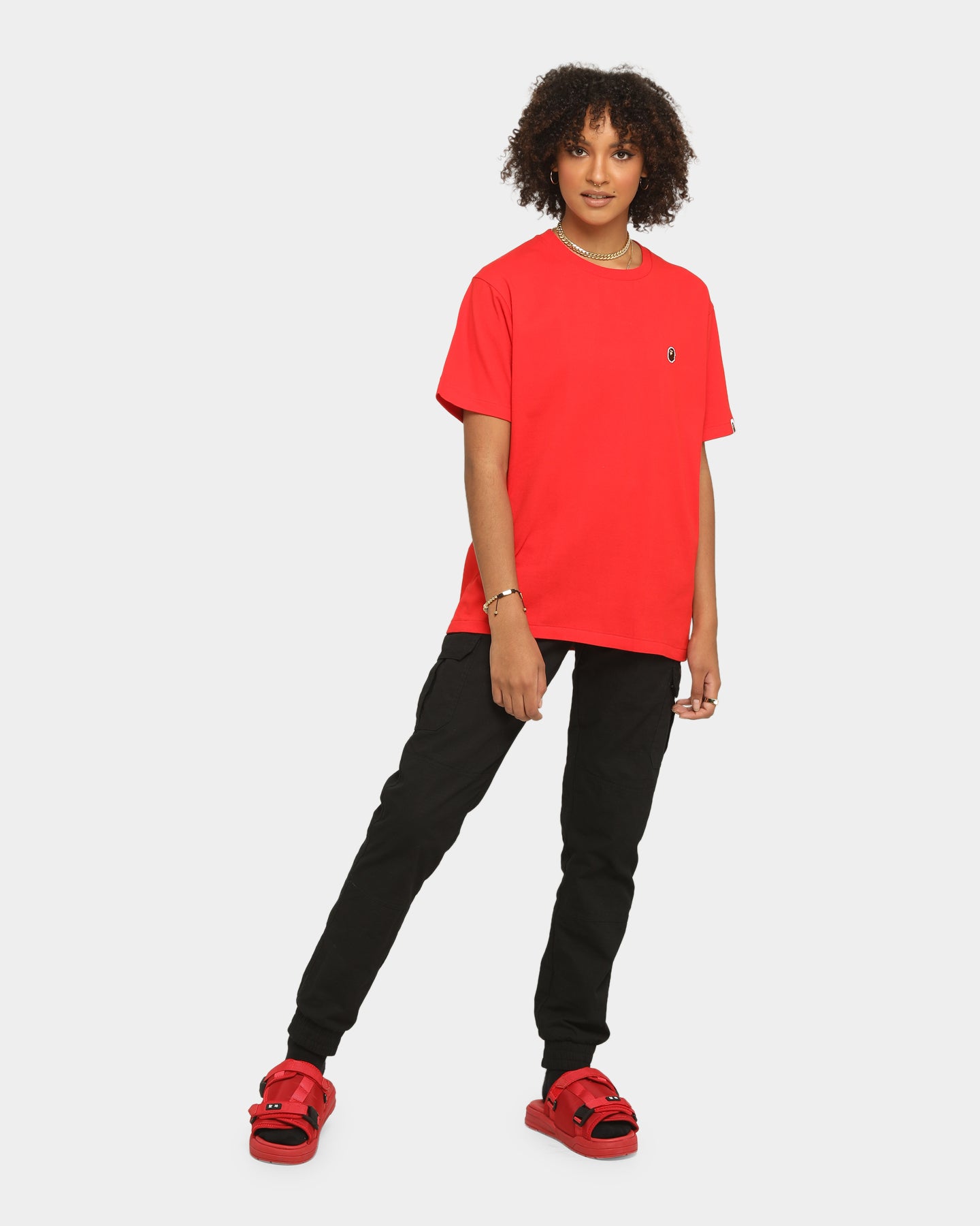 BAPE Men's Ape Head Logo Short Sleeve T-Shirt - Red Cotton Streetwear Tee for Casual Wear & Urban Fashion