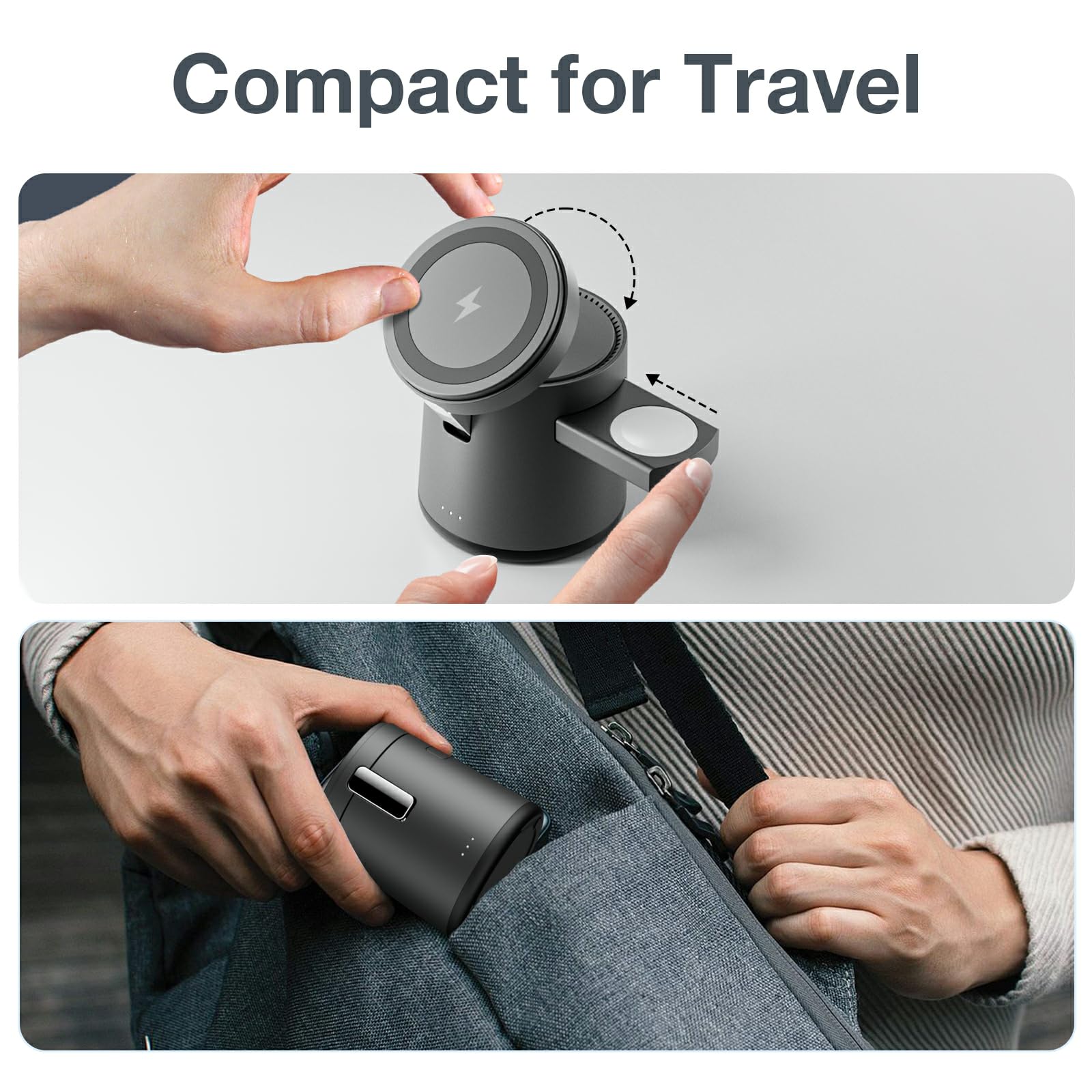 2025 Upgrade 3-in-1 Magnetic Wireless Charging Station - Fast Charging Dock for iPhone 16/15/14/13/12 Pro Max, Apple Watch & AirPods | Adjustable Portable Stand | Perfect for Home, Office & Travel (Gray)