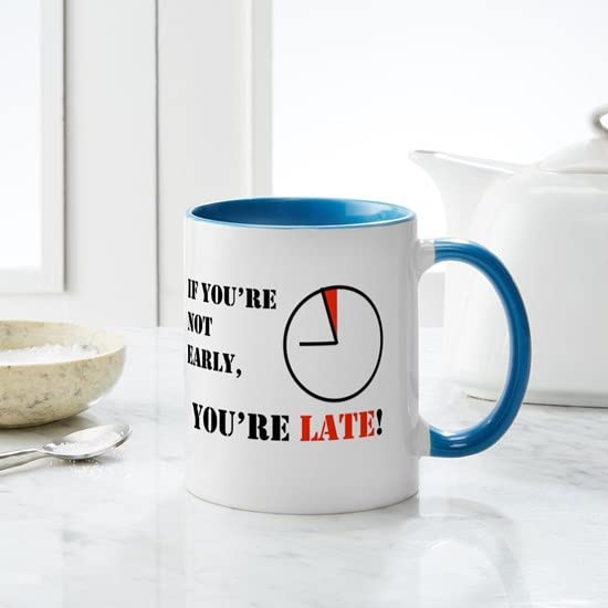 CafePress 'You're Late' 11 oz (325 ml) Ceramic Coffee Mug - Funny Office Gift, Morning Coffee Cup, Tea Drinking Mug for Home & Work