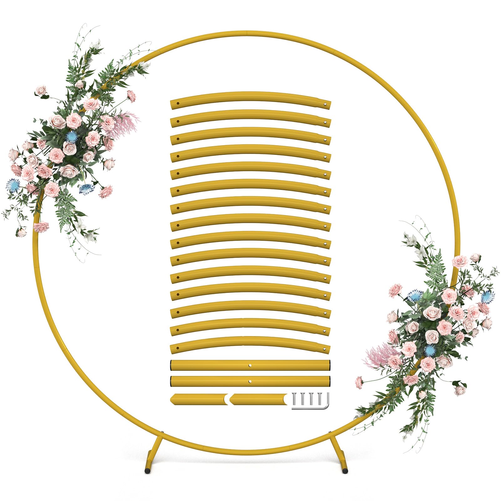 Gold 6.6FT Round Balloon Arch Stand - Metal Circle Backdrop Stand for Wedding Decorations, Birthday Parties, Baby Showers & Anniversary Events - Perfect for Indoor/Outdoor Celebrations & Photo Backdrops