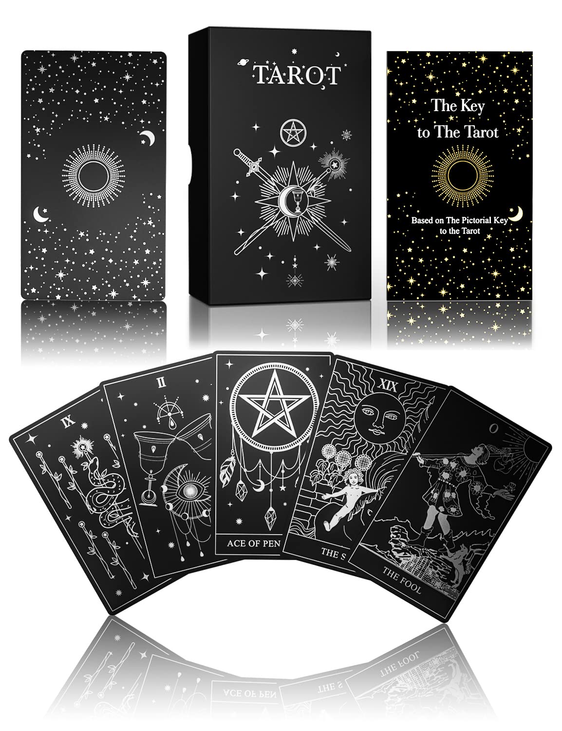 WJPC Silver Foil Tarot Cards Set with Guide Book & Gift Box - Premium Original Design Tarot Deck for Beginners & Experts | Perfect for Divination, Meditation & Spiritual Guidance