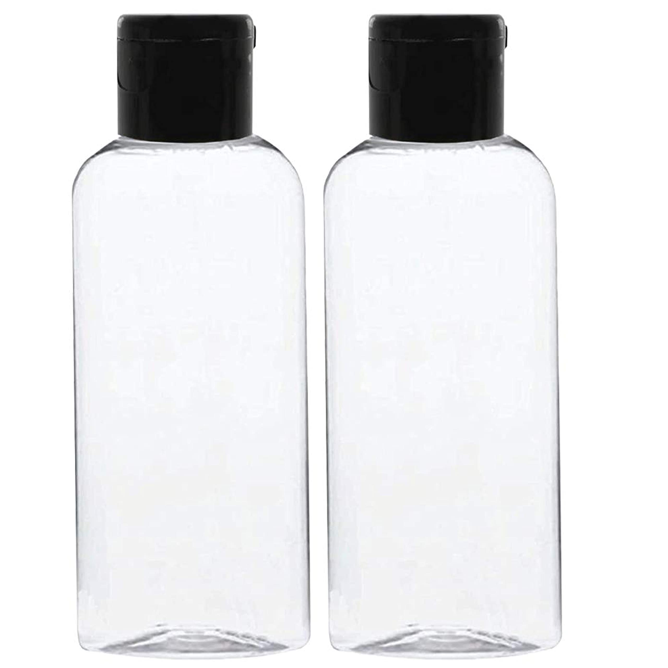 100ml Clear Refillable Travel Plastic Bottles - Leak Proof Squeeze Cosmetic Containers with Black Flip Cap for Toiletries, Shampoo, Lotion (Pack of 2) - Perfect for Travel, Gym, and Home Use