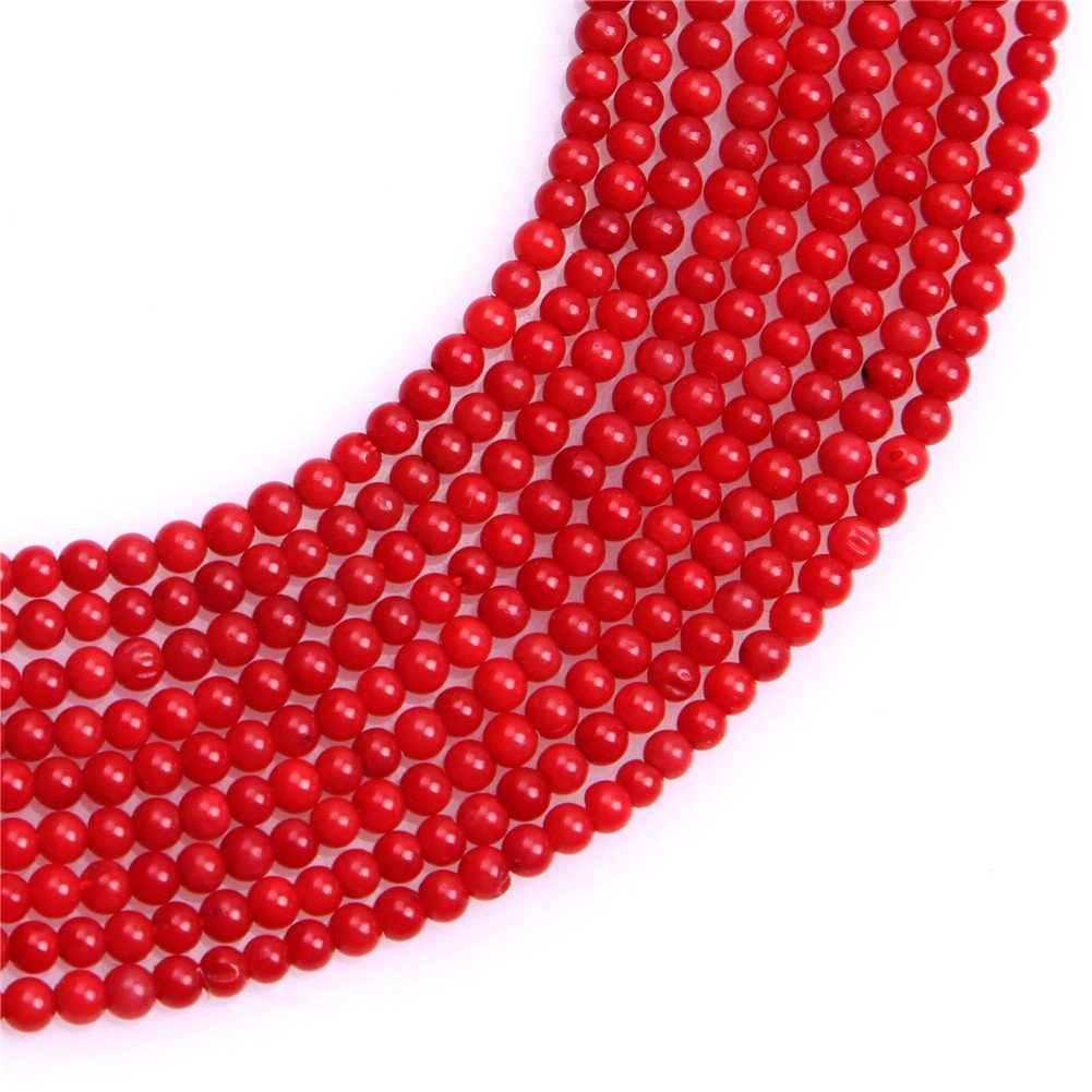 2mm Round Red Coral Beads for Jewelry Making - 15