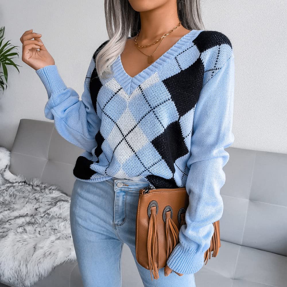 Fronage Women's Waffle Knit V-Neck Long Sleeve Sweater | Rainbow Striped Casual Pullover Top for Fall | Cozy Loose Fit Shirt for Work, Date Night & Weekend Outings