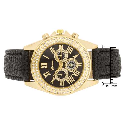 Luxury Black Leather Watch with Swarovski Crystals - Elegant & Stylish for Men & Women - Perfect for Formal Events, Parties & Everyday Wear