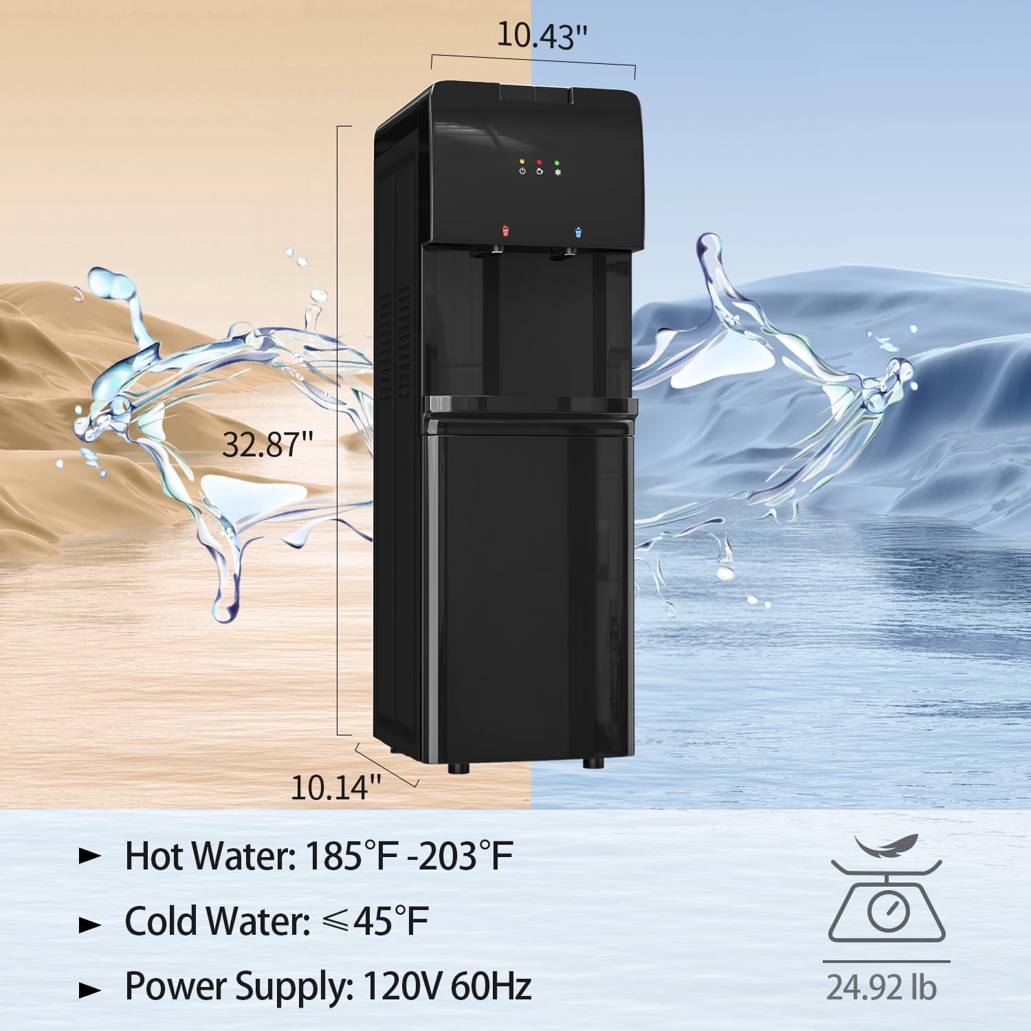 **Hot & Cold Water Cooler Dispenser for 3/5 Gallon Bottles - Child Safety Lock, Quiet Design - Perfect for Home, Office, Living Room & Kitchen**    *(Ideal for Hydration, Entertaining Guests, and Workspace Convenience)*