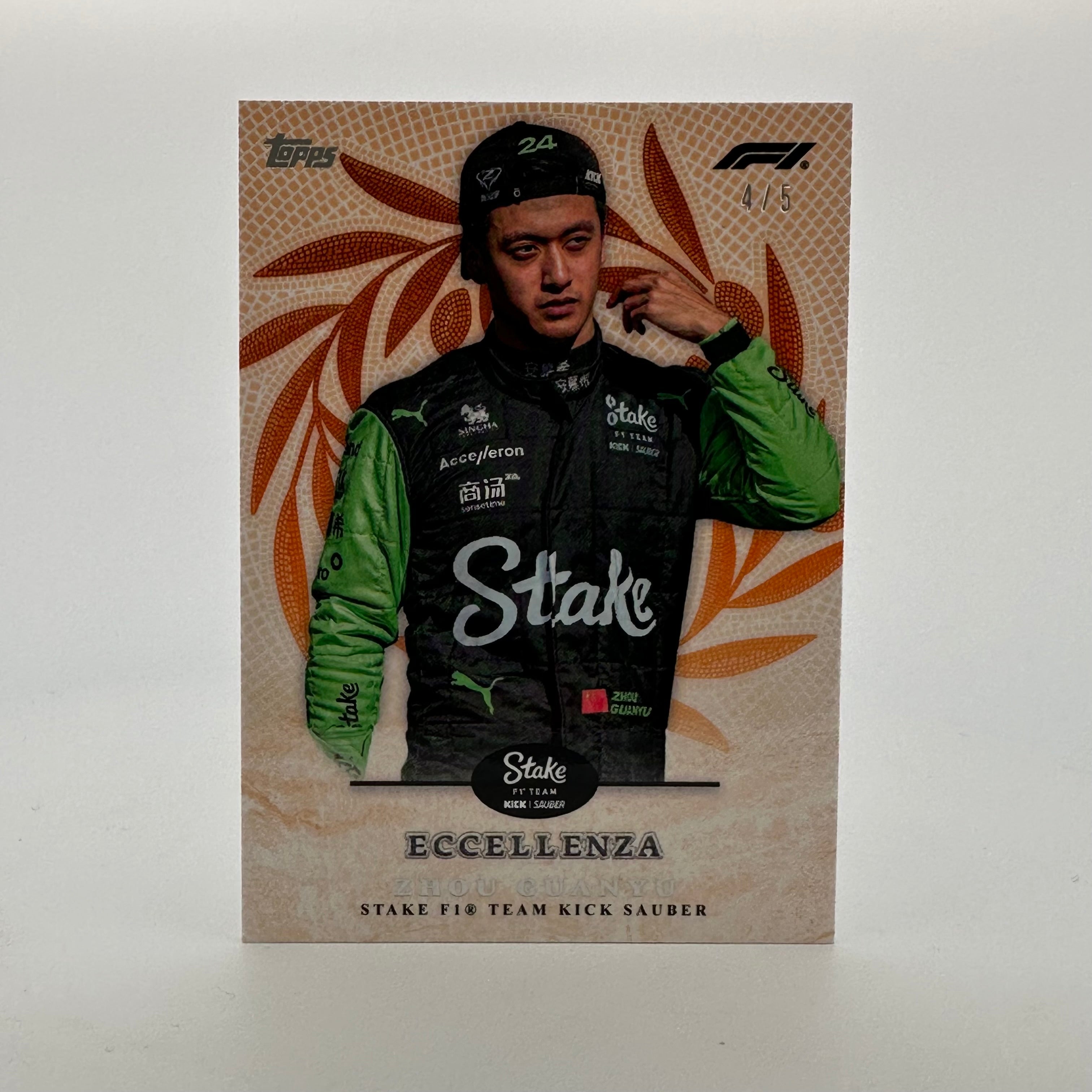 2024 Topps Eccellenza F1 Zhou Guanyu Trionfo Orange Racing Card - Perfect for F1 Collectors and Motorsport Fans Display