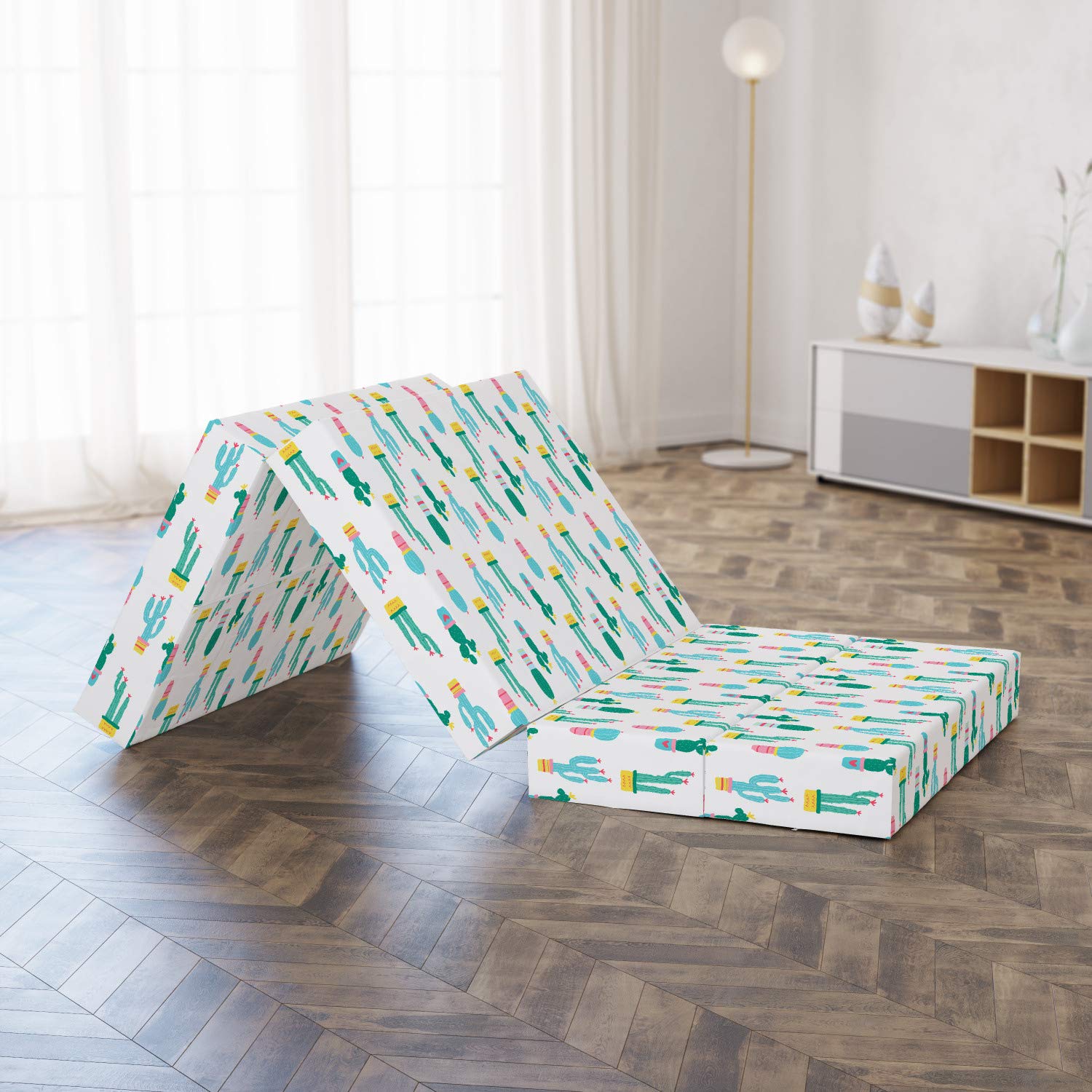 Ambesonne Cactus Foldable Mattress - Prickle Plant in Pots Design, 74.8