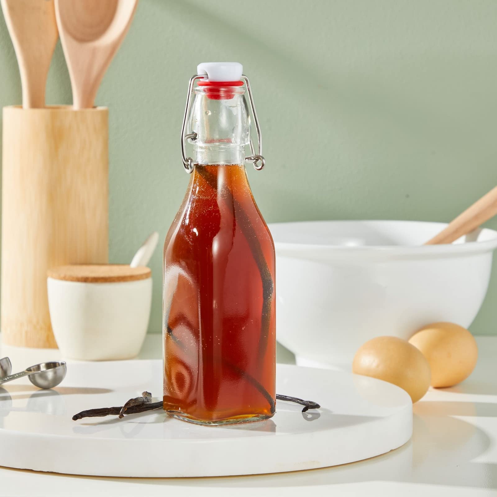 6-Pack 8oz Swing Top Glass Bottles with Airtight Stoppers & Cleaning Brush - Perfect for Hot Sauce, Vanilla Extract, Infused Oil, Syrup & Homemade Kombucha - Ideal for Kitchen Storage, DIY Gifts & Home Brewing