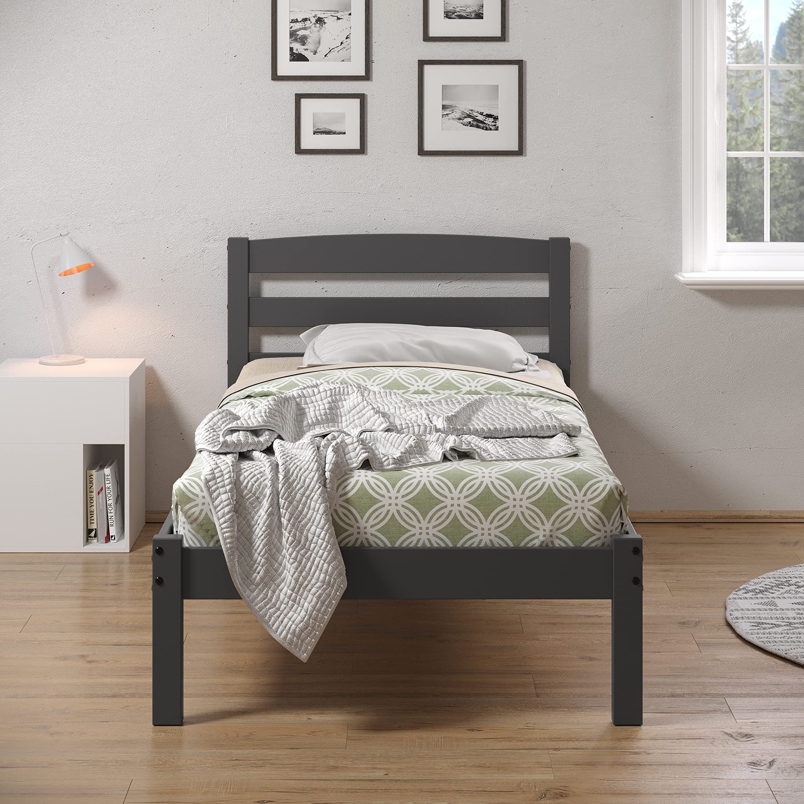 Donco Kids Twin Econo Bed Frame - Dark Grey Wood Finish for Toddler & Kids Bedroom Furniture - Perfect for Small Spaces & Sleepovers