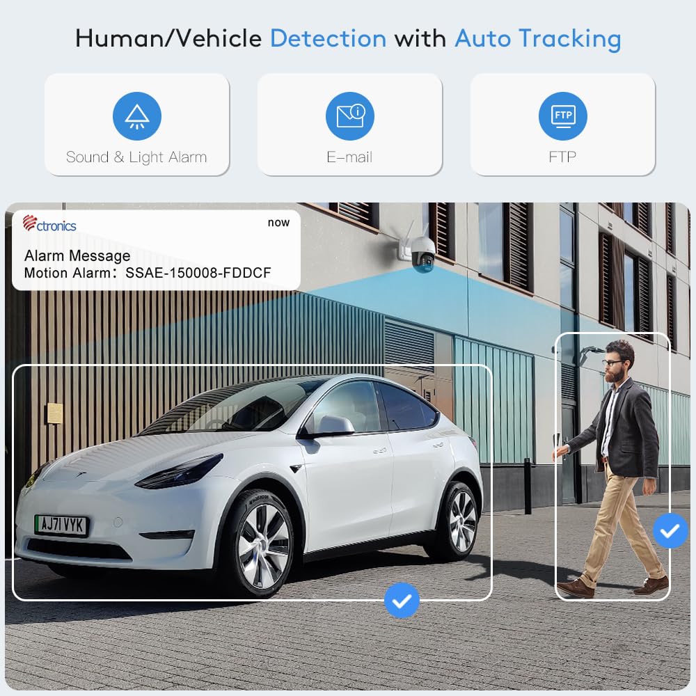 Ctronics 4K 8MP Outdoor Security Camera with Smart Human/Vehicle Detection - 2.4/5GHz WiFi IP66 Weatherproof Surveillance Camera, Auto Tracking, 65ft Color Night Vision, Two-Way Audio - Ideal for Home Security, Garage Monitoring & Business Protection