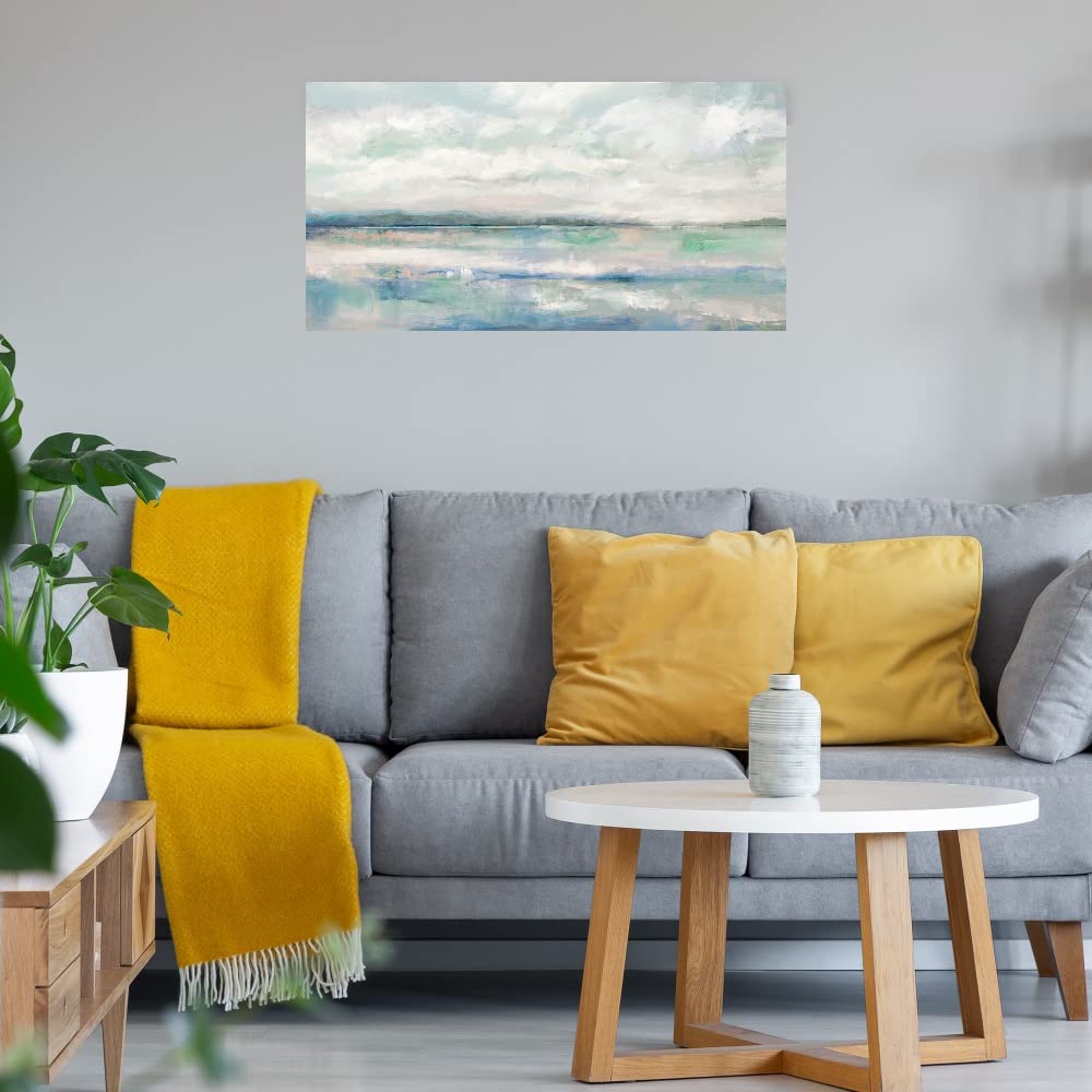 Reflective Horizon Canvas Wall Art - Modern Abstract Painting for Home & Office Decor - Ready to Hang 40x21 Inch - Perfect for Living Room, Bedroom, Bathroom, Kitchen, Dining Area & Bar