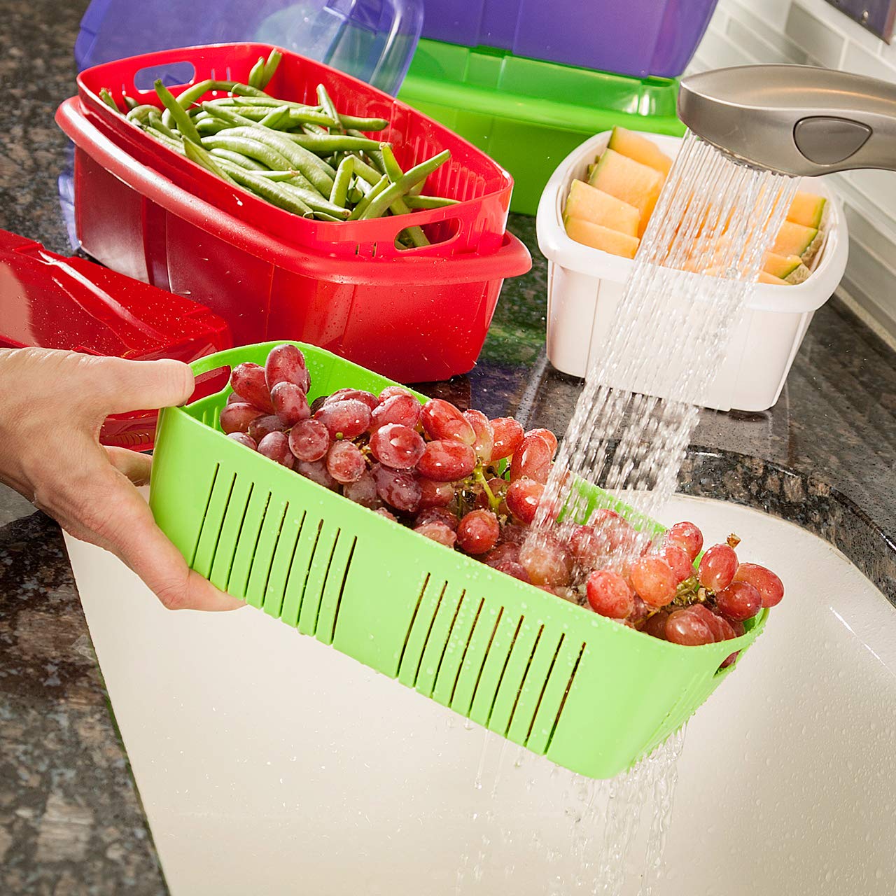 Hutzler 2-Quart Green Fruit Saver Set - Fresh Produce Storage Container for Berries, Grapes & Vegetables - Ideal for Fridge, Pantry & Meal Prep