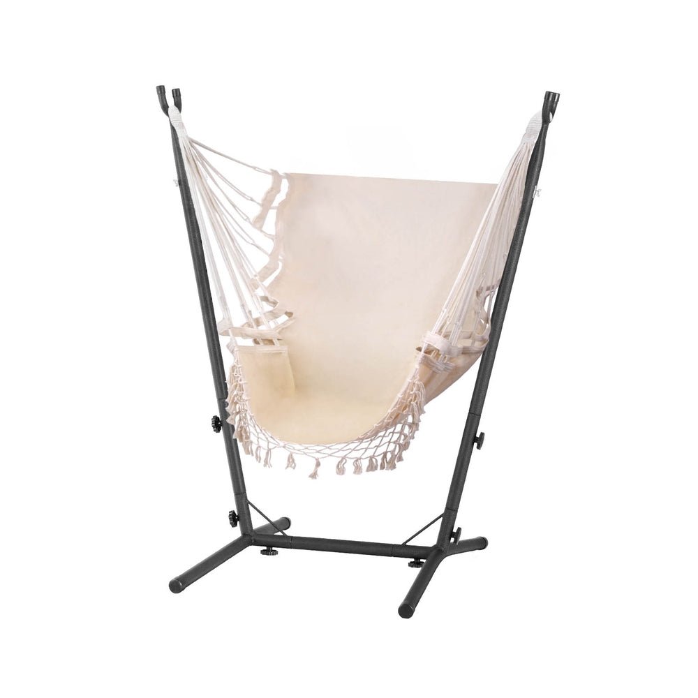 Comfortable Hammock Chair with Stand for Outdoor Camping, Backyard Relaxation & Patio Lounging - Cream Color Hanging Swing Seat