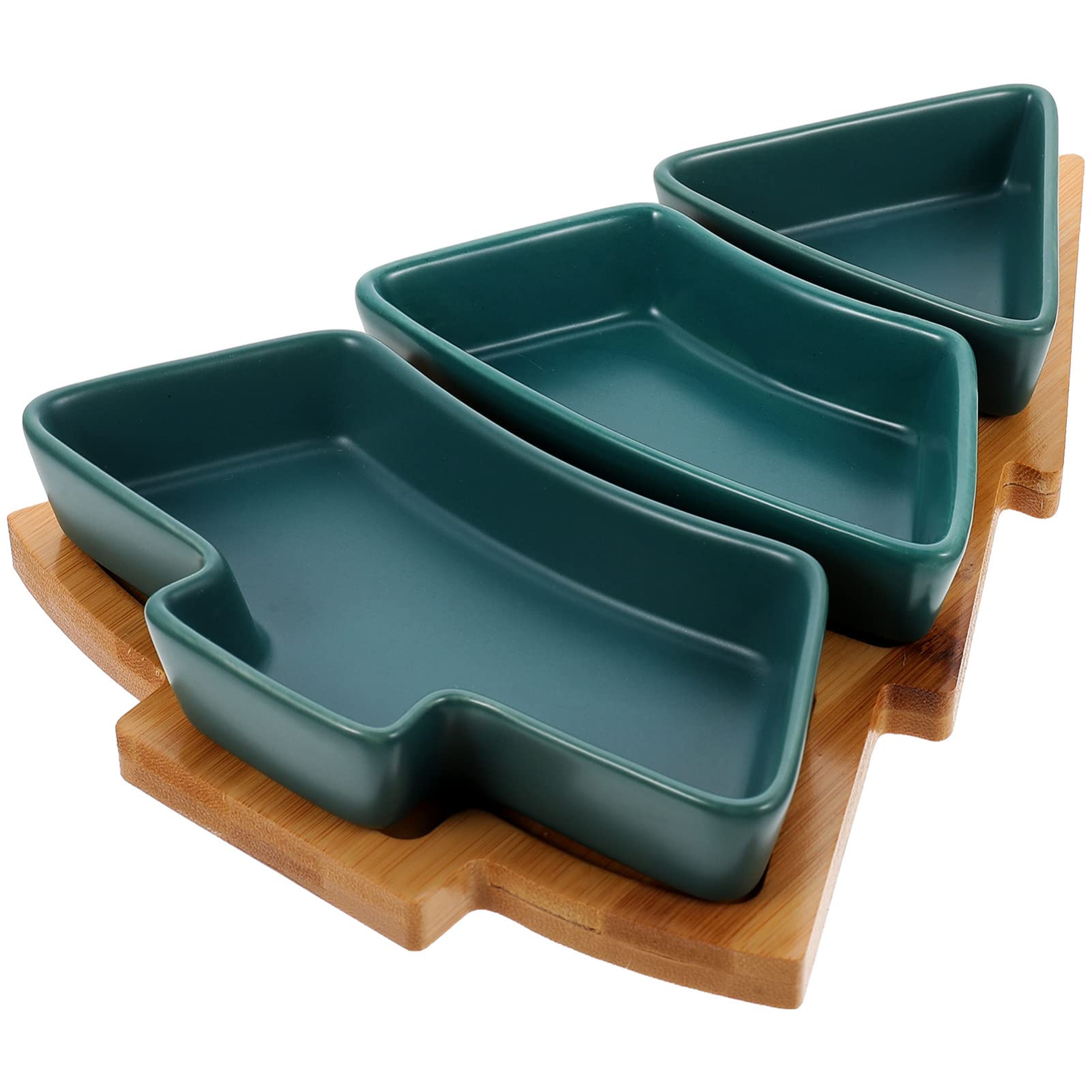 Angoily Christmas Tree Shaped Ceramic Serving Tray with Base - 10.4 Inch Green Holiday Appetizer Platter for Snacks, Fruit & Candy | Perfect for Xmas Parties, Entertaining & Festive Dessert Displays