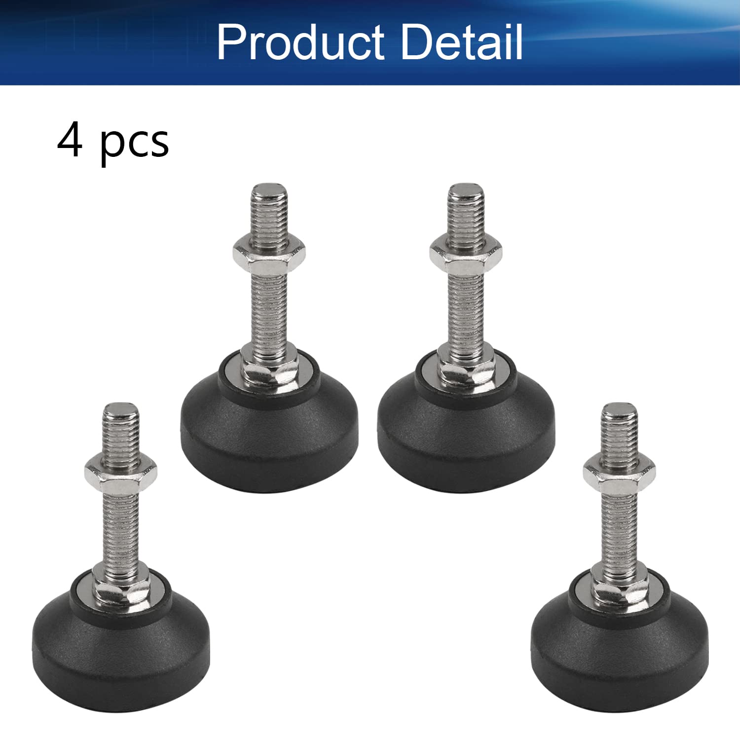 Yinpecly M10x50mm Threaded Plastic & Metal Furniture Levelers - Adjustable Table Chair Leg Feet for Cabinets, Shelves, Beach Chairs (Black/Silver, 4PCS) - Perfect for Home Office, Outdoor Furniture & Uneven Floor Stabilization