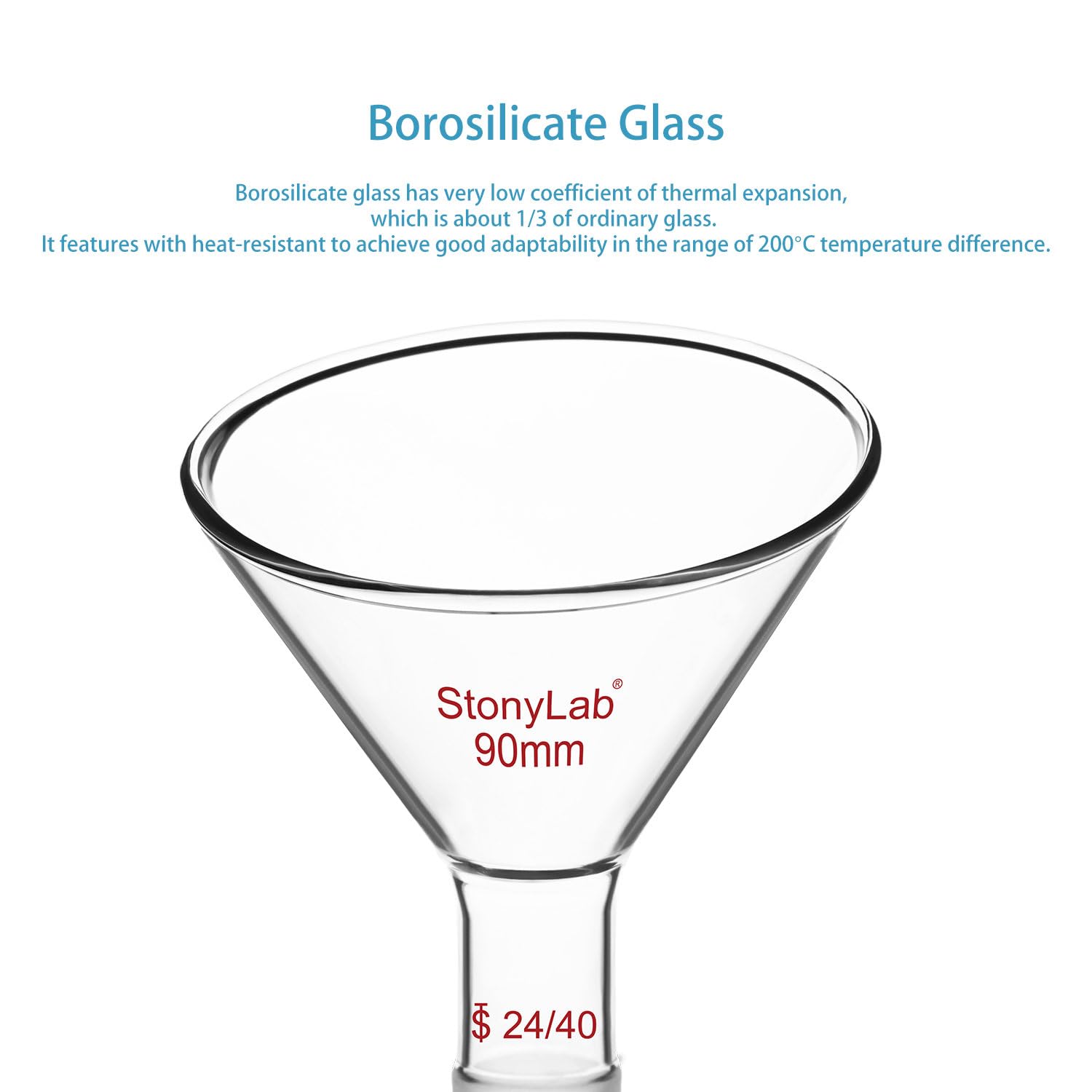 Stonylab 60mm Offset Borosilicate Glass Powder Funnel with 24/40 Standard Joint - Inclined Triangular Laboratory Funnel for Precise Material Transfer (90mm) - Ideal for Chemistry Labs, Powder Supplementing & Precise Liquid Pouring