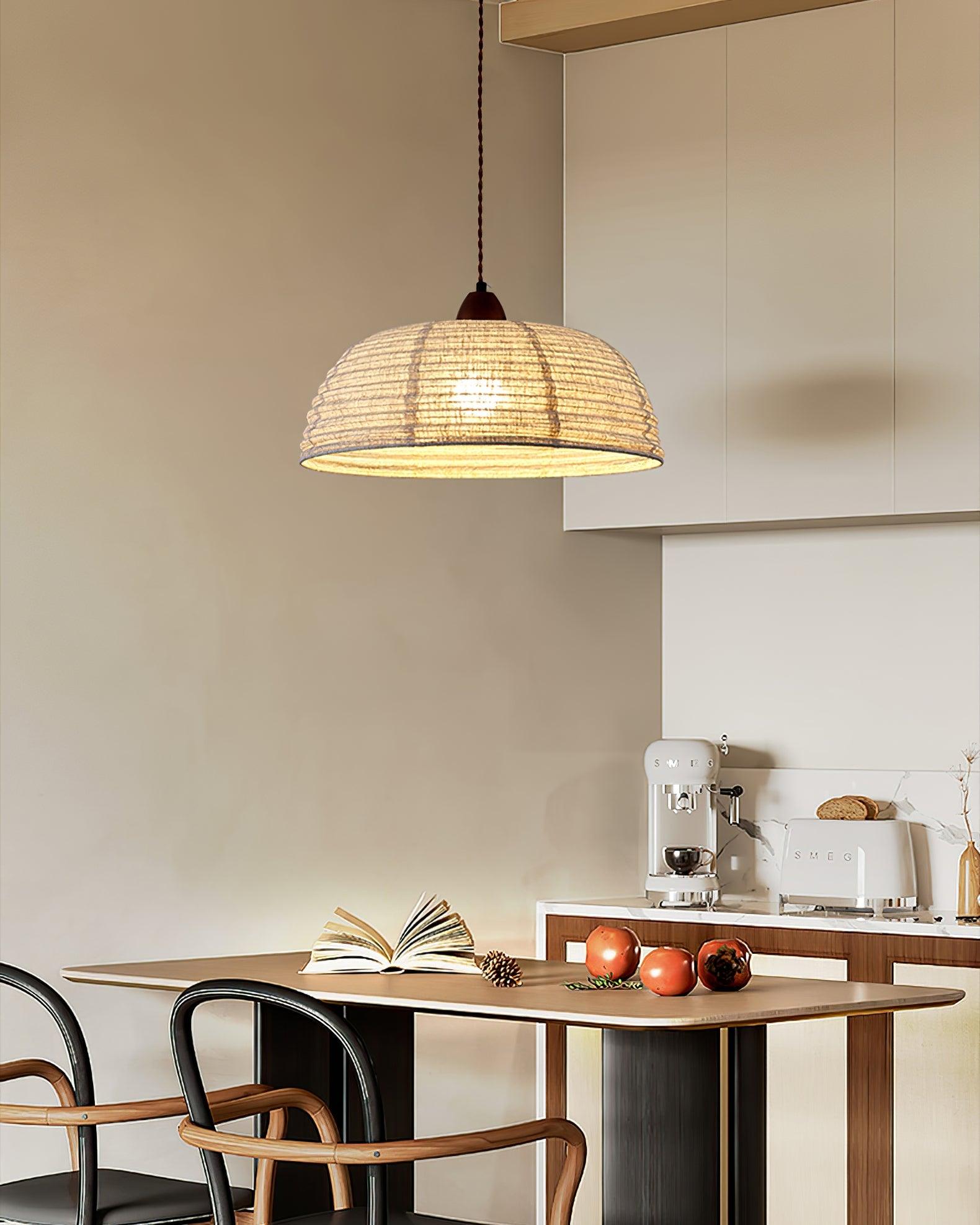 Modern Fabric Pendant Lamp - Handwoven Rattan Hanging Light for Dining Room, Bedroom, Living Room & Kitchen | Boho Chic Ceiling Fixture with Warm Ambient Lighting
