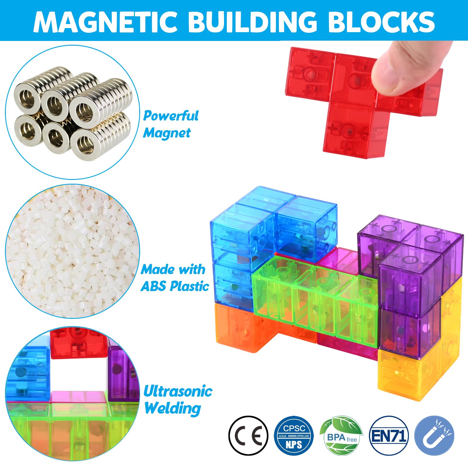 Magnetic Building Blocks Set - 7 Multi-Shape 3D Puzzle Cubes with 54 Guide Cards | STEM Educational Toys for Toddlers & Kids | Montessori Learning Toys for Boys & Girls | Perfect for Classroom, Home Play & Creative Development