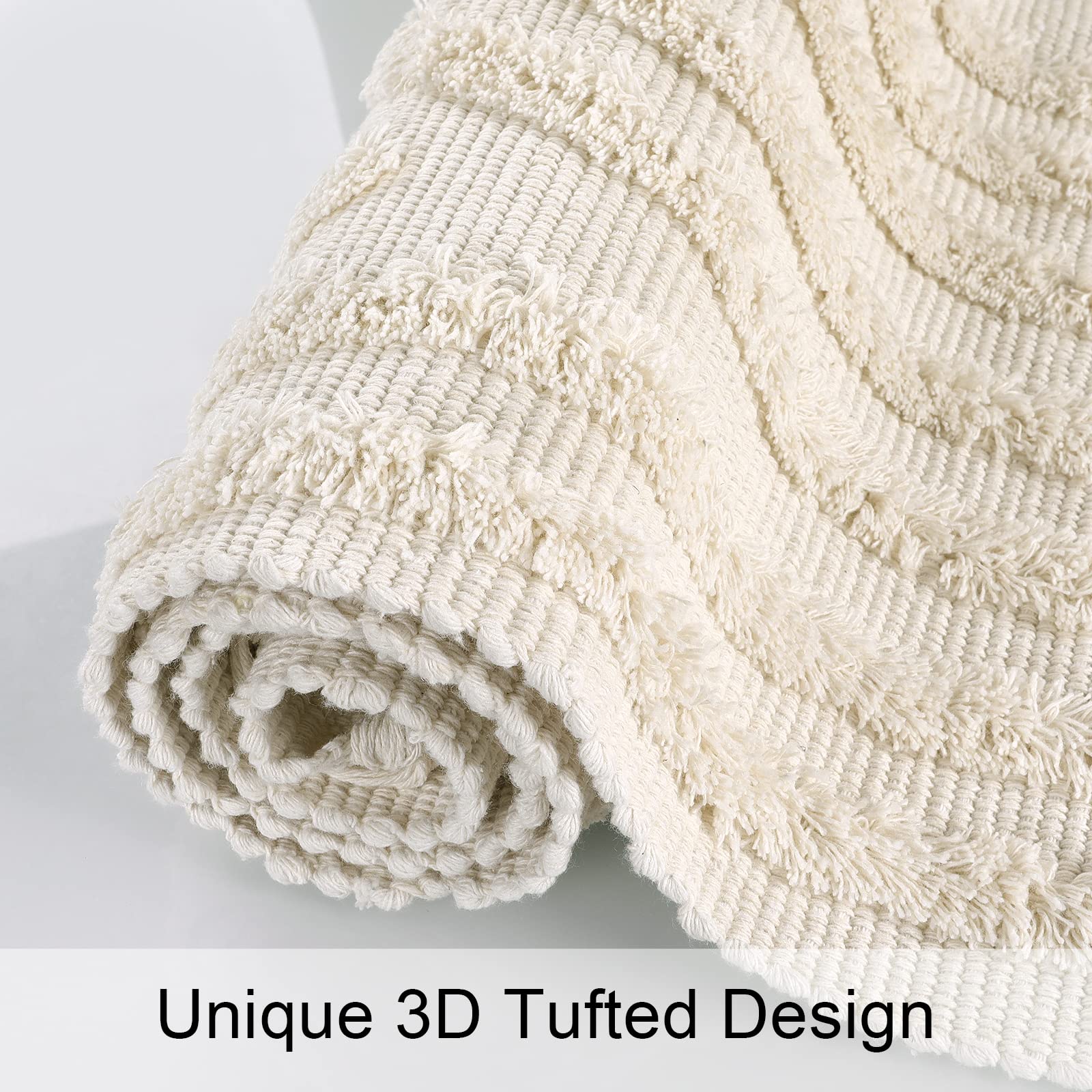 Lanffia Boho Runner Rug 2x6 - Washable Beige Tufted Rainbow Rug with Tassels for Farmhouse & Modern Decor | Perfect for Bathroom, Kitchen, Hallway, Laundry, Bedroom & Living Room | Neutral Floor Carpet for Indoor Spaces