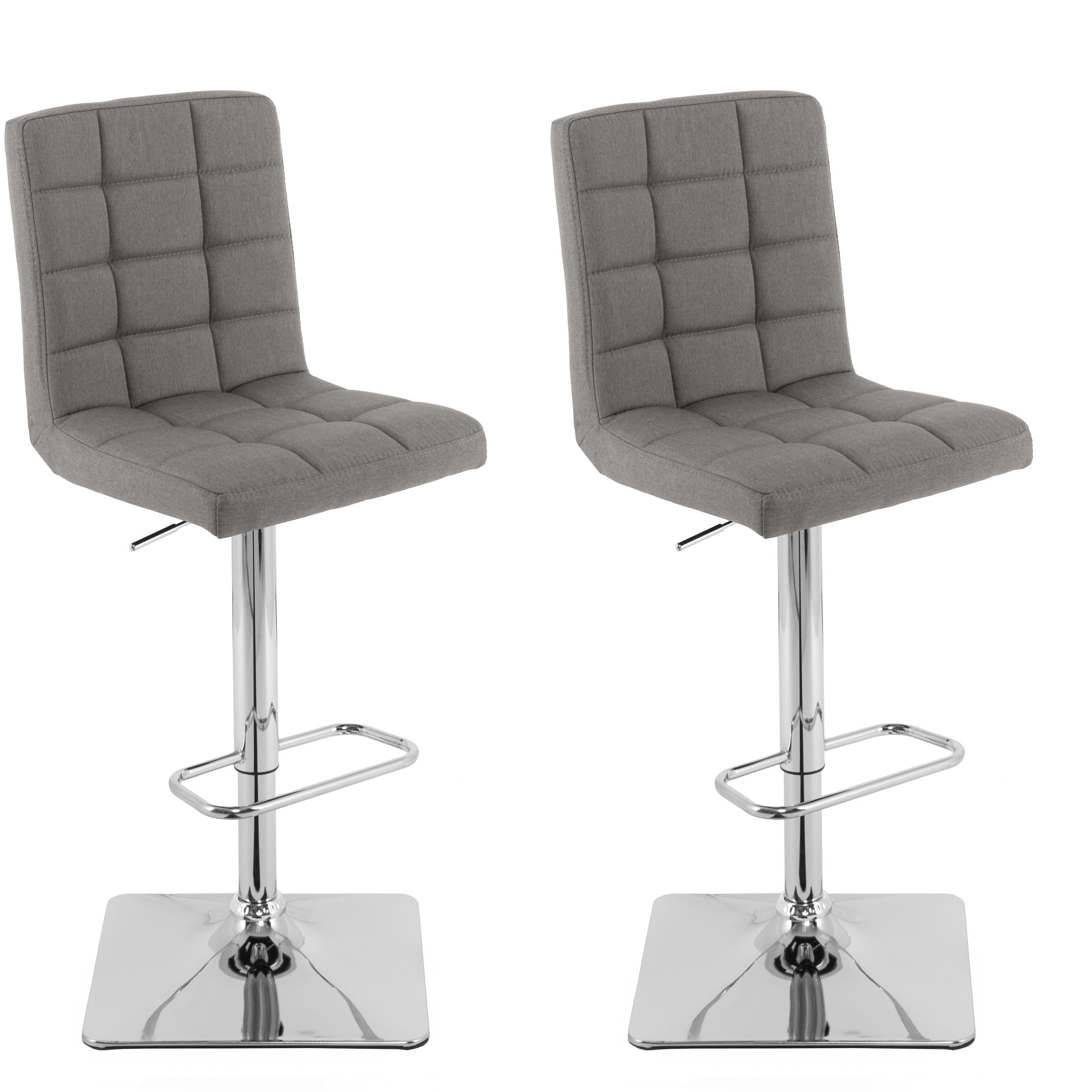 Corliving Set of 2 Adjustable Height Bar Stools with Backrest - Upholstered Fabric Counter Stools for Kitchen Island, Home Bar & Dining Room - Perfect for Entertaining, Breakfast Nooks & Small Spaces (Grey)