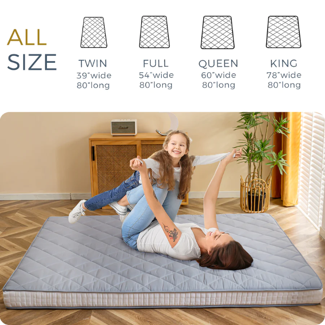 MAXYOYO Japanese Floor Futon Mattress - Diamond Pattern Roll Up Folding Bed for Adults & Guests, Grey | Portable Floor Sleeping Mat for Small Spaces, Camping & Travel