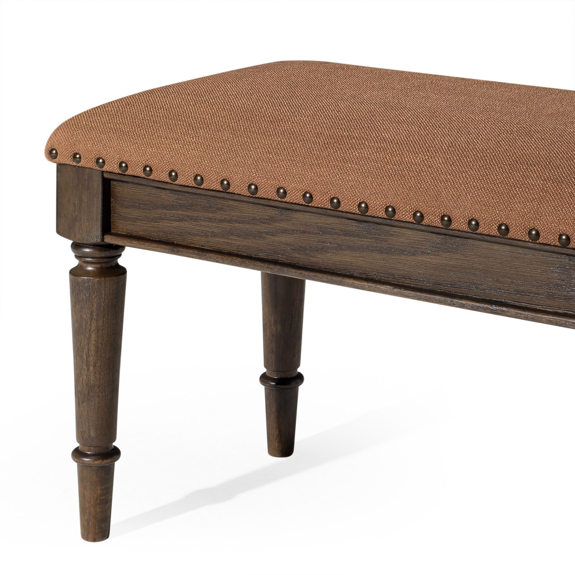 Elizabeth Traditional Wooden Upholstered Bench with Padded Seat - Antique Brown Finish for Kitchen, Dining Room, Entryway & Bedroom | Stylish Home Decor & Functional Seating Solution