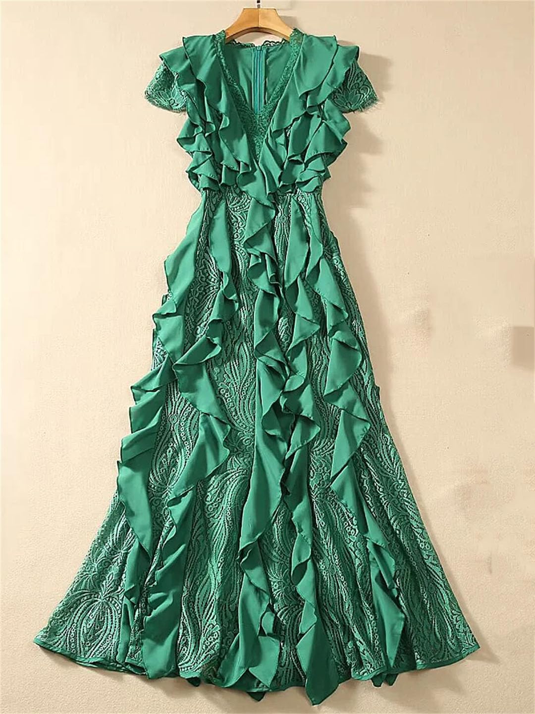 Elegant Women's Summer Ruffle Lace Maxi Dress - Perfect for Beach Vacations, Weddings & Romantic Dates