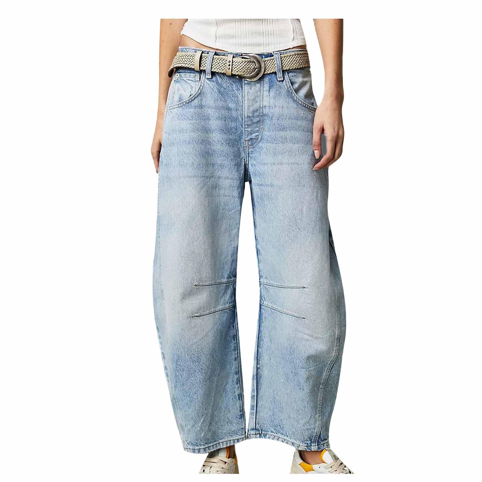 Jiemuxiu Women's Baggy Barrel Jeans - Mid Rise Wide Leg Loose Cropped Denim Pants with Pockets | Y2K Fashion for Summer 2024 | Perfect for Casual Outfits, Streetwear & Retro Looks