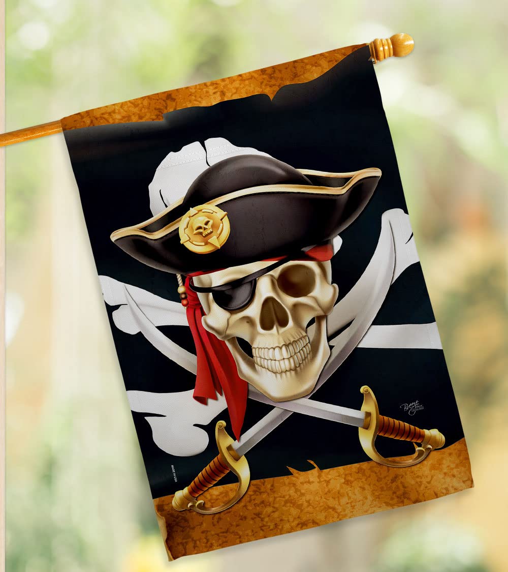 Pirate Life House Flag Set - Double-Sided Coastal Ship Skull Treasure Map Decor - Caribbean Jolly Roger Blackbeard Jack Banner for Garden, Yard & Outdoor Decor - Made in USA - Perfect for Pirate Themed Parties, Beach Houses & Nautical Decorations