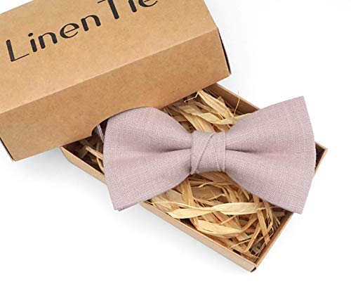 Dusty Rose Linen Bow Tie Set for Groomsmen, Ring Bearers & Weddings - Includes Matching Handkerchief & Skinny/Standard Necktie - Perfect for Formal Events, Prom & Special Occasions