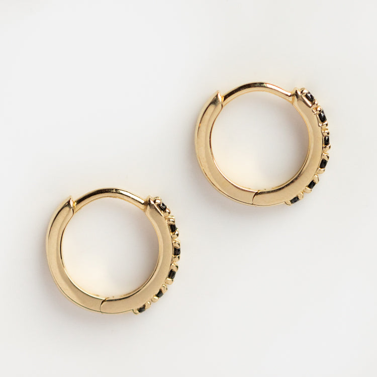 Solid Gold Black Diamond Huggie Hoops - 14K Real Gold Small Hoop Earrings for Women, Minimalist Everyday Jewelry Gift | Perfect for Work, Date Night & Special Occasions