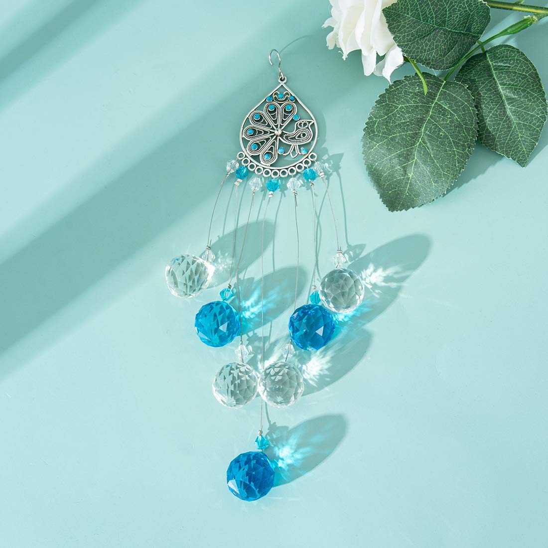 Light Blue Crystal Prisms Ball Suncatcher - Rainbow Maker Window Decor, Feng Shui Ornament & Healing Pendant Gift for Home, Office, Meditation Room - Creates Beautiful Rainbows for Relaxation & Positive Energy