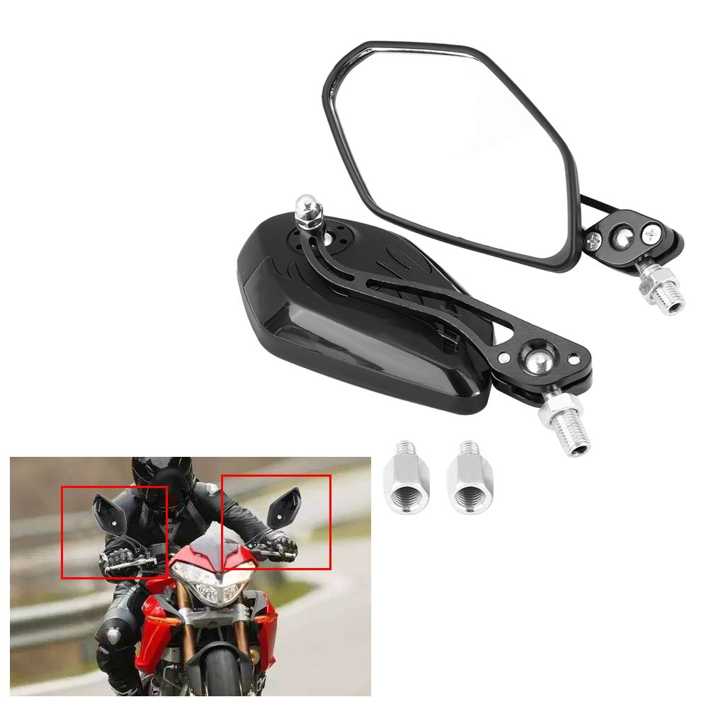 Universal 8mm 1mm Aluminum Alloy Motorcycle Rear View Mirrors - 1 Pair Flame Pattern Side Mirrors for Scooters & Bikes (Carbon Fiber Black) - Enhanced Safety & Style for Urban Commuting & Road Trips