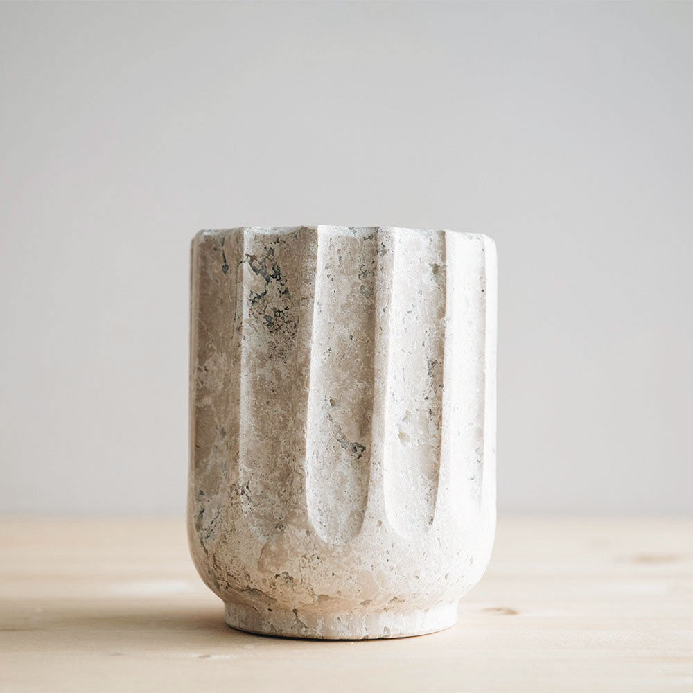 Fluted Travertine Vessel Sink - Modern Stone Bathroom Basin for Vanity & Powder Room - Perfect for Spa, Luxury Home, and Hotel Decor