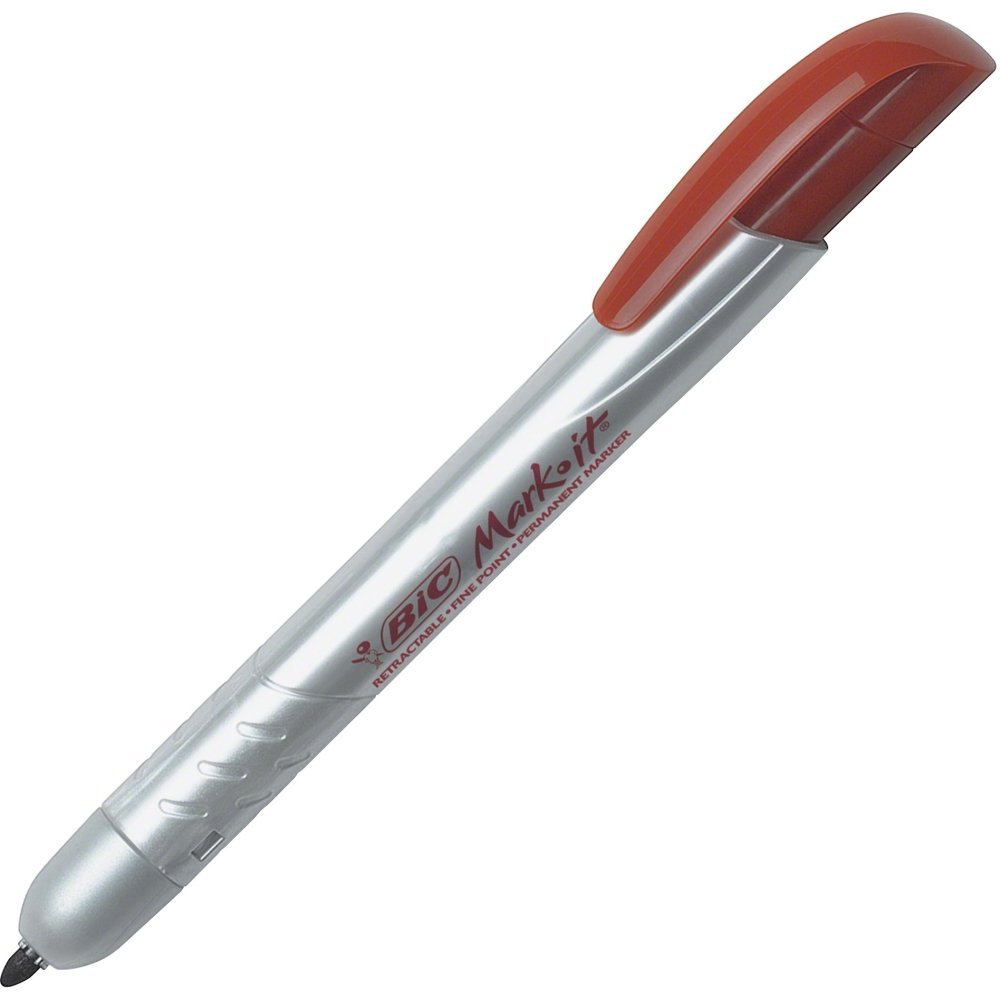 BIC Mark-It Retractable Permanent Marker - Fine Point, Red Ink, Pack of 12 (PMR11-red) | Ideal for Office, School, Art Projects & Labeling