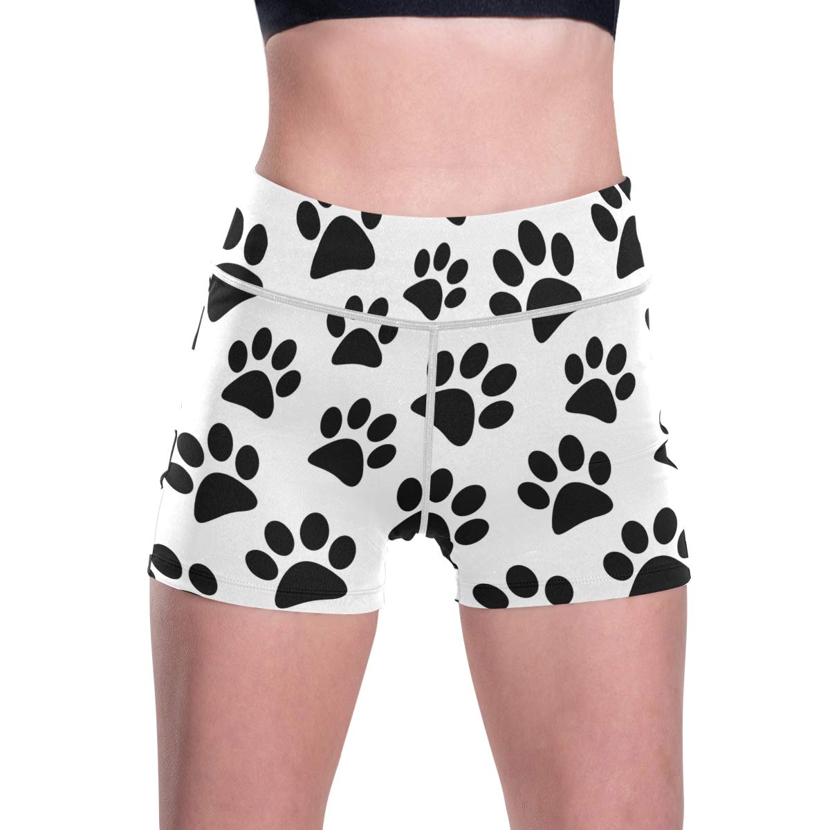 ALAZA Women's Animal Paw Print Yoga Shorts - Stretchy Workout Running Shorts with Pockets for Gym, Exercise & Casual Wear