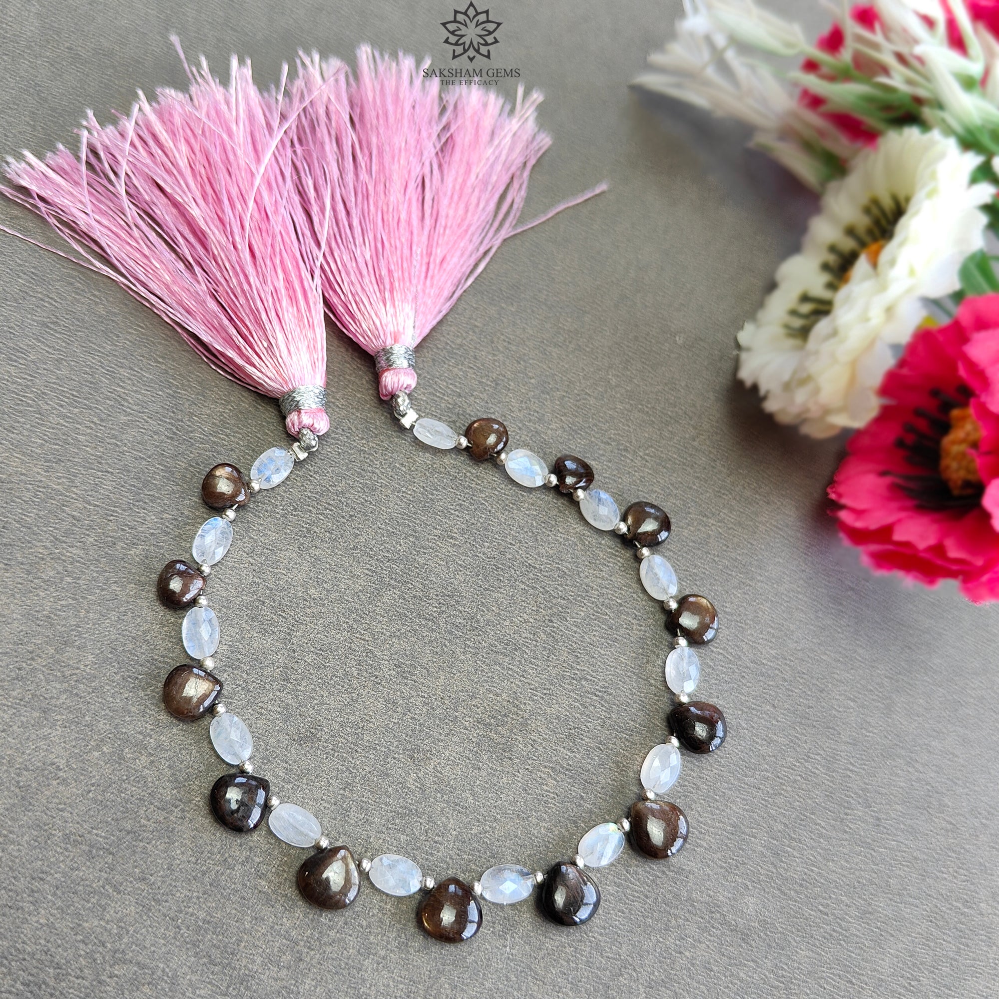 Natural Chocolate Sapphire & Moonstone Checker Cut Cabochon Loose Beads - 31.00cts Cushion Triangle Faceted Beads (5.5x4mm & 7mm) for Jewelry Making, DIY Crafts, and Beading Projects