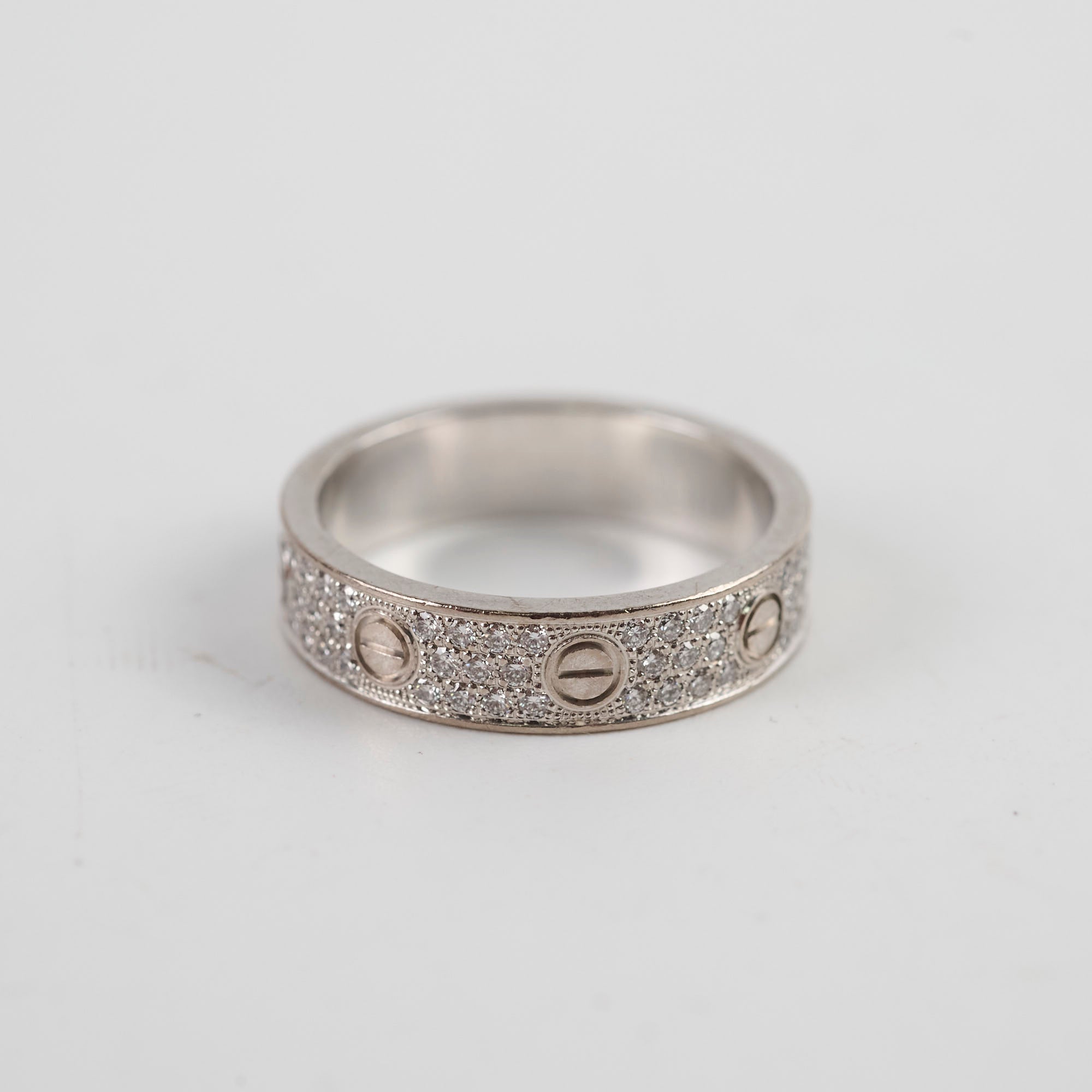Cartier Pave Diamond Love Ring in 18K White Gold - Size 53 for Women | Luxury Wedding Band, Anniversary Gift & Engagement Ring for Special Occasions