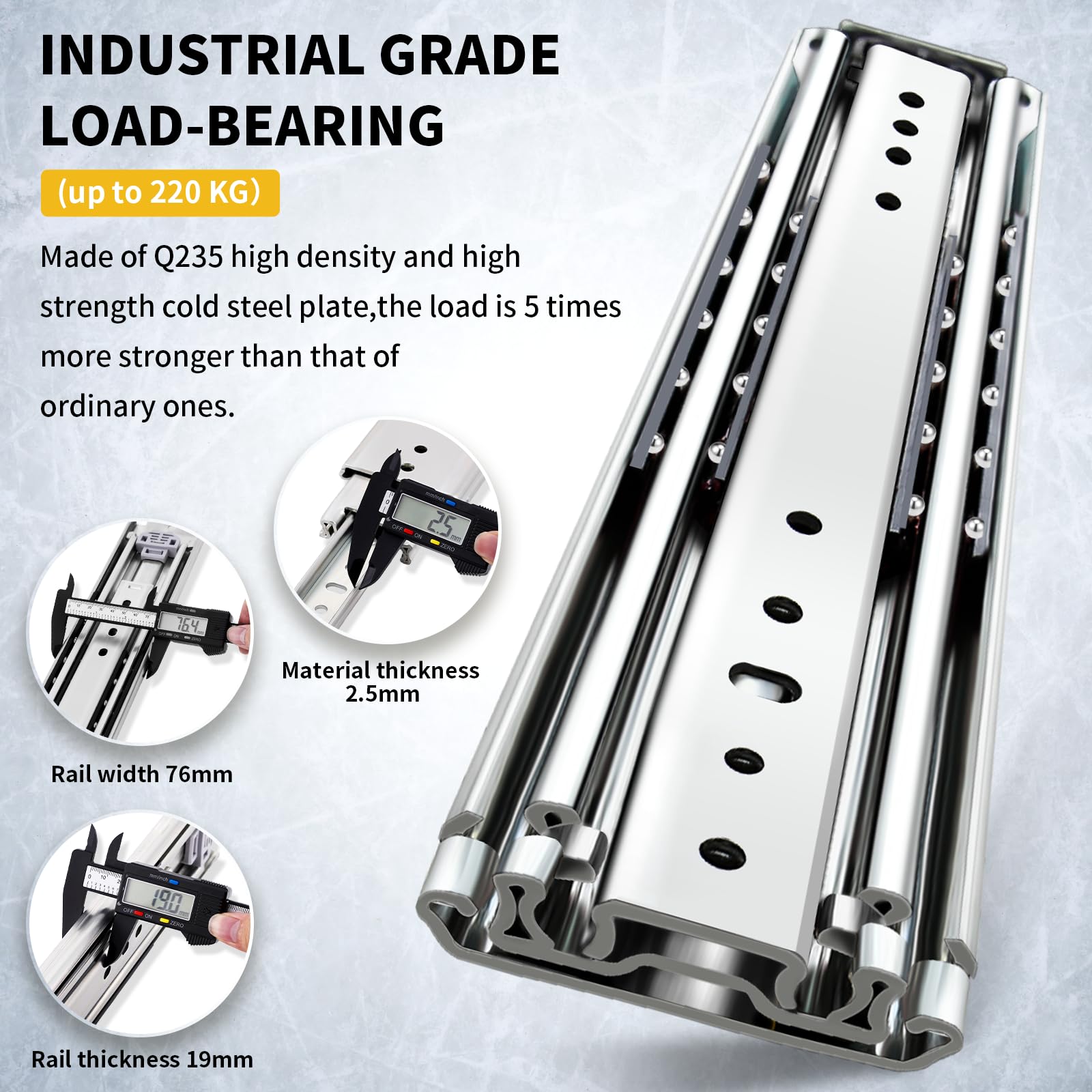 Heavy Duty Ball Bearing Drawer Slides 12-60 Inch Full Extension Side Mount Rails - 440 Lbs Capacity (1 Pair) - Perfect for Kitchen Cabinets, Office Furniture, and Garage Storage