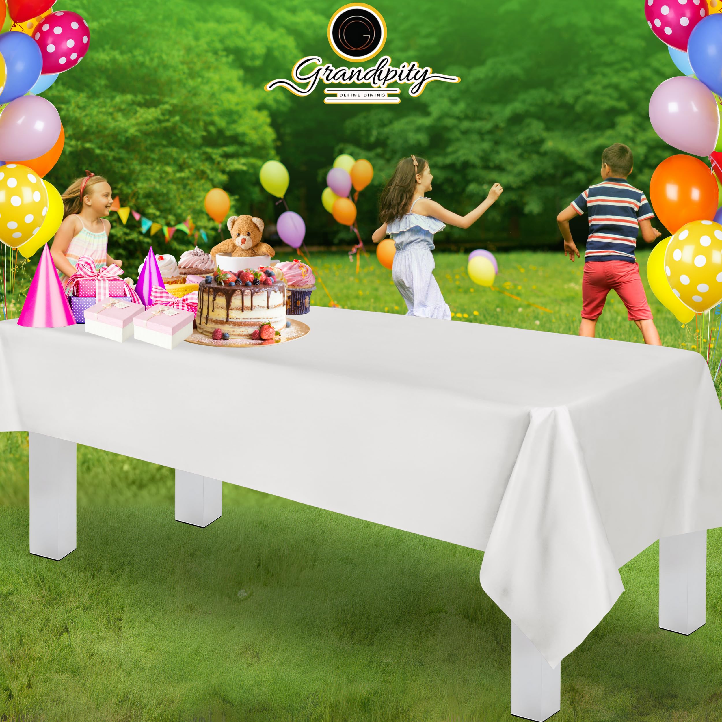Premium White Disposable Plastic Tablecloth (6 Pack) 54x108 Inch - Heavy Duty Rectangle Table Cover for Parties, Events & Catering - Fits 6ft to 8ft Tables - Perfect for Weddings, Birthdays & Outdoor Gatherings